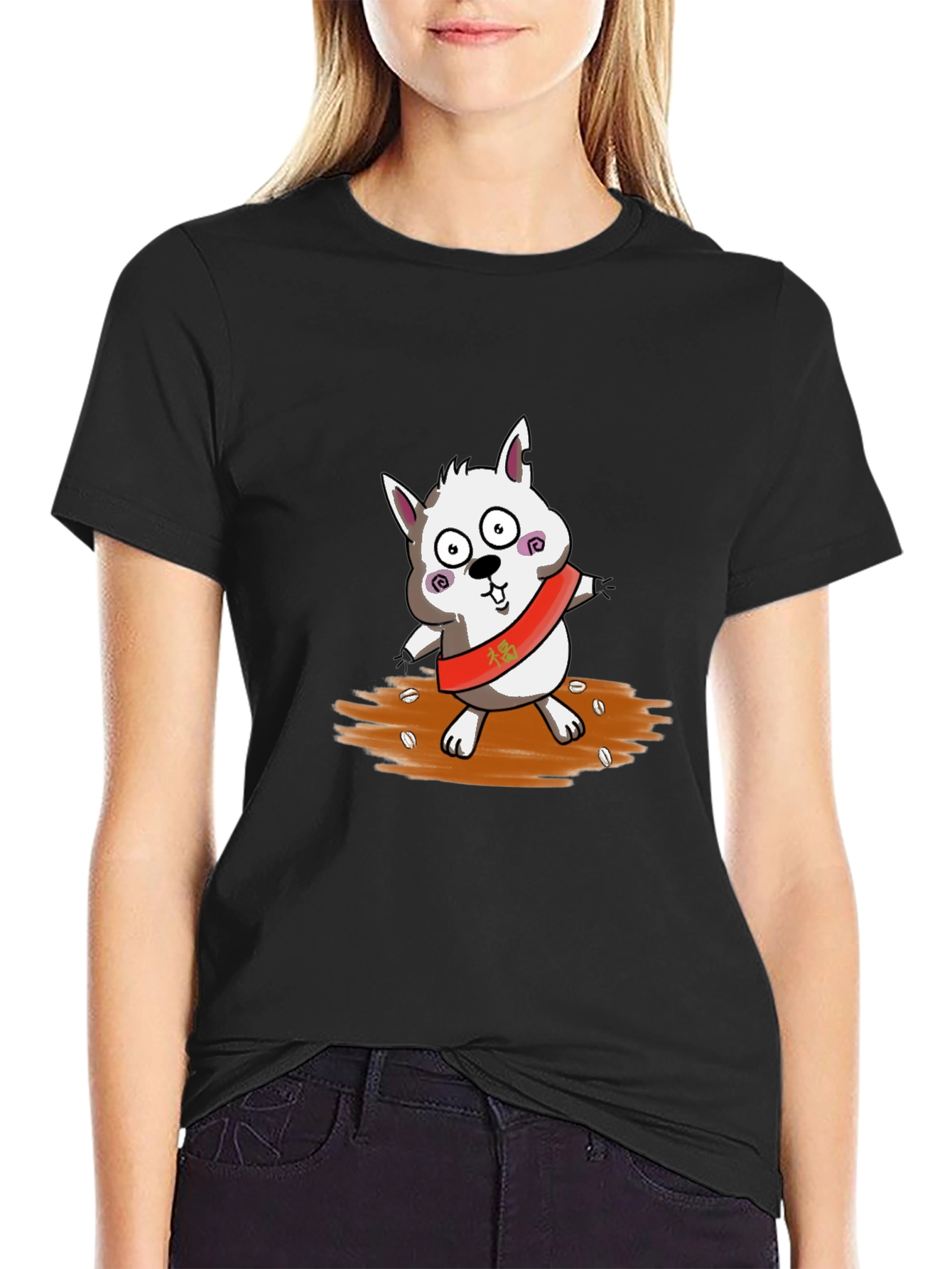 Cartoon Dog Graphic Black T-Shirt