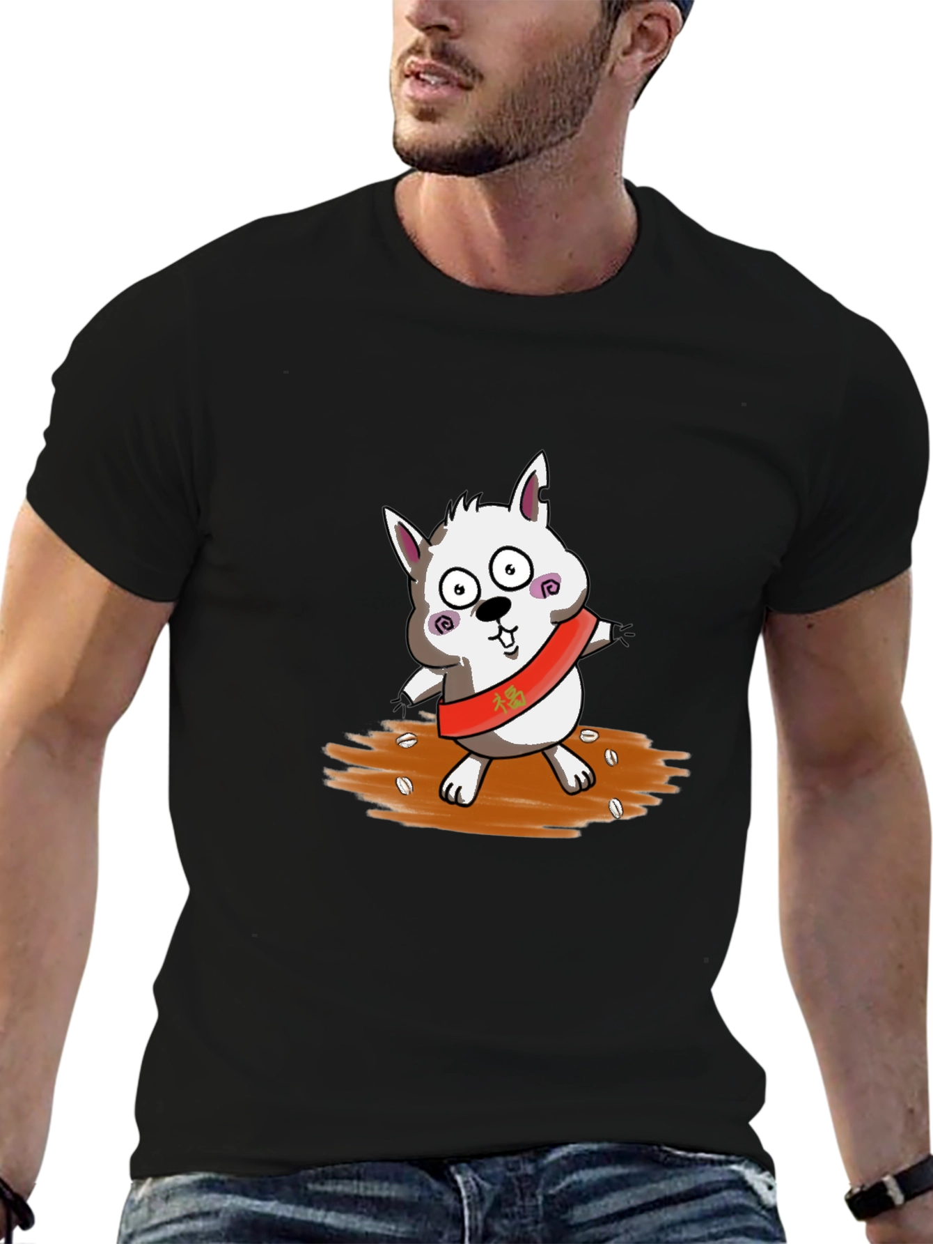 Cartoon Dog Graphic Black T-Shirt
