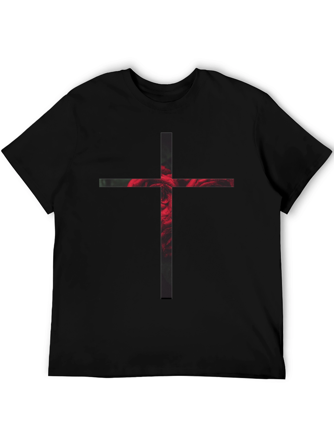 Rose Cross Graphic Black T-Shirt