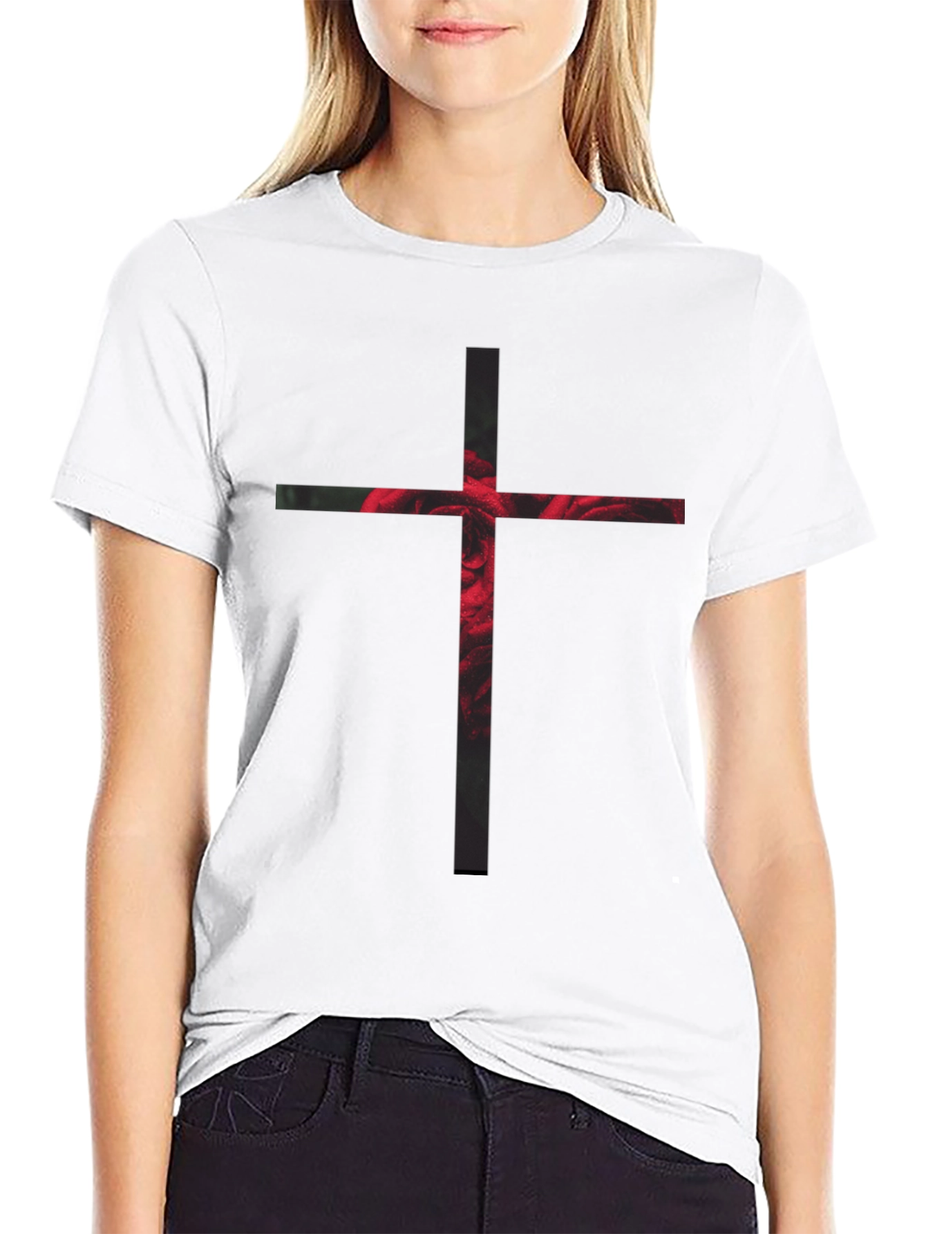 Rose Cross Graphic Black T-Shirt