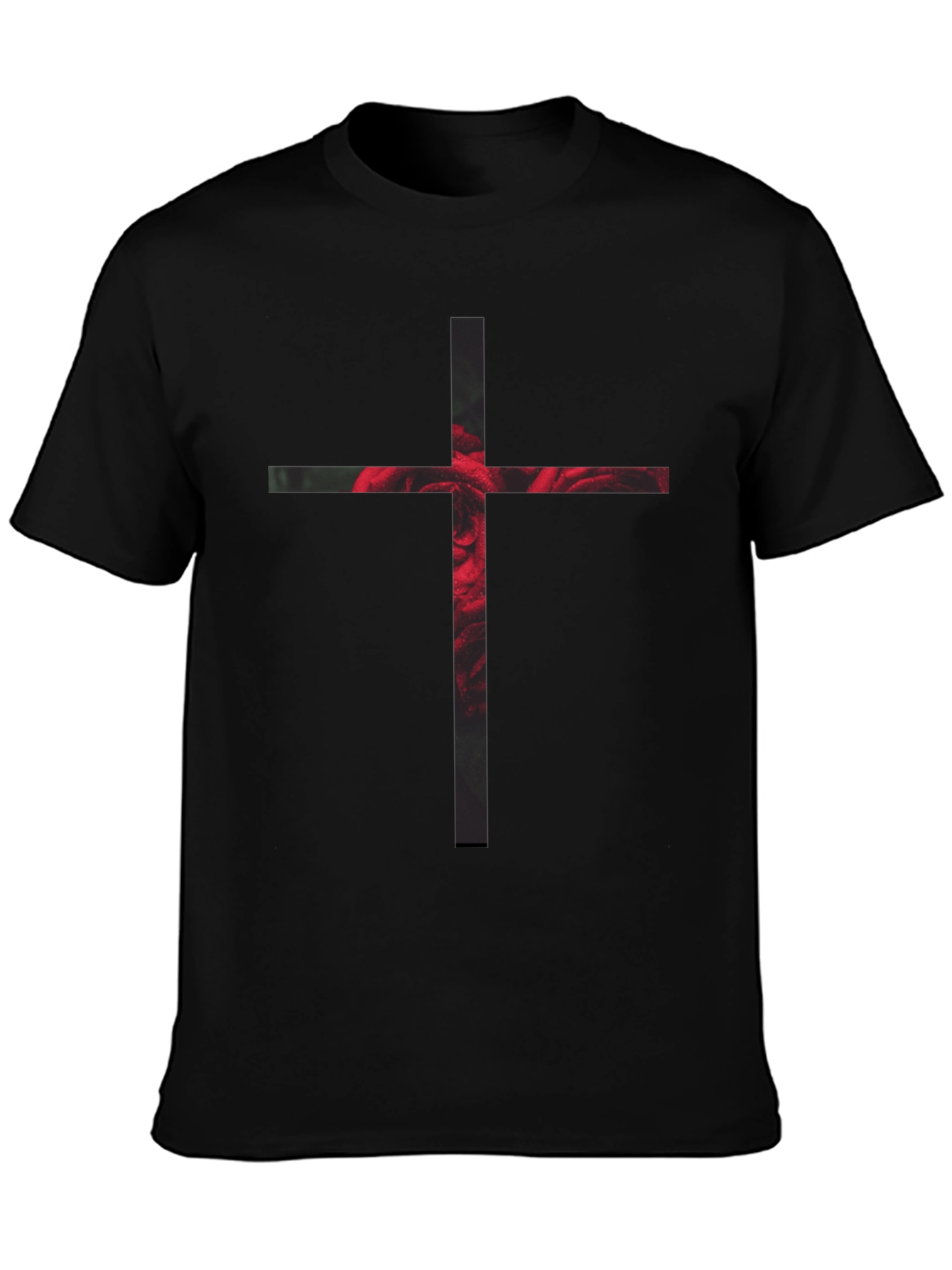 Rose Cross Graphic Black T-Shirt