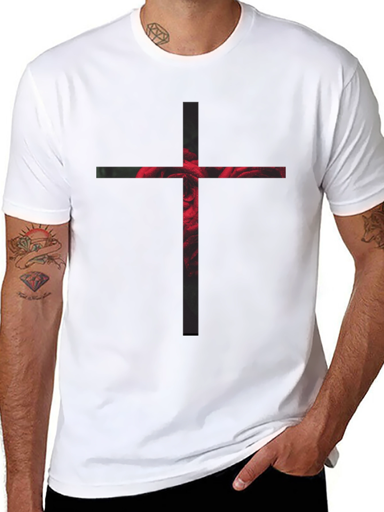 Rose Cross Graphic Black T-Shirt