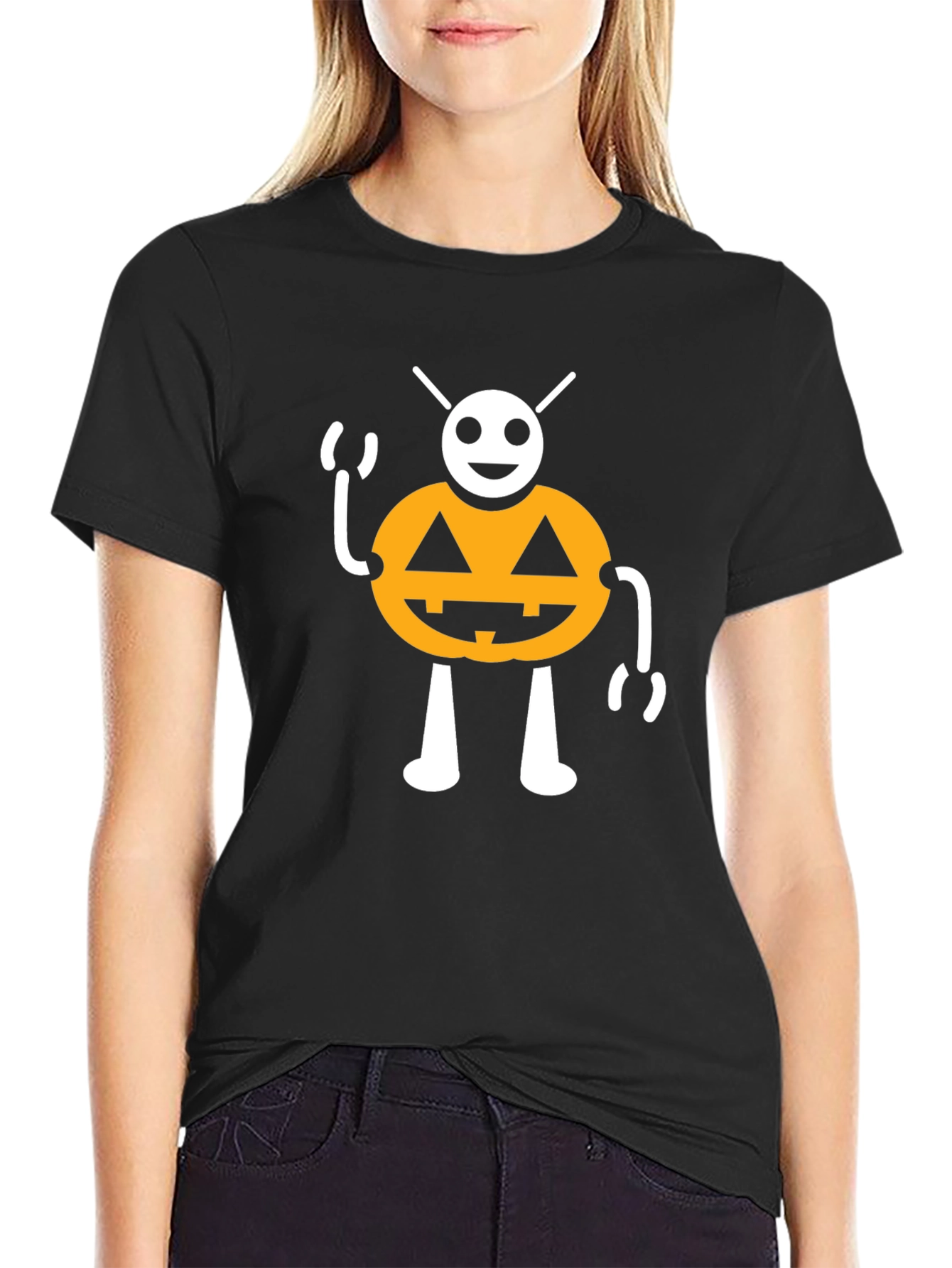 Halloween Pumpkin Character Black T-Shirt