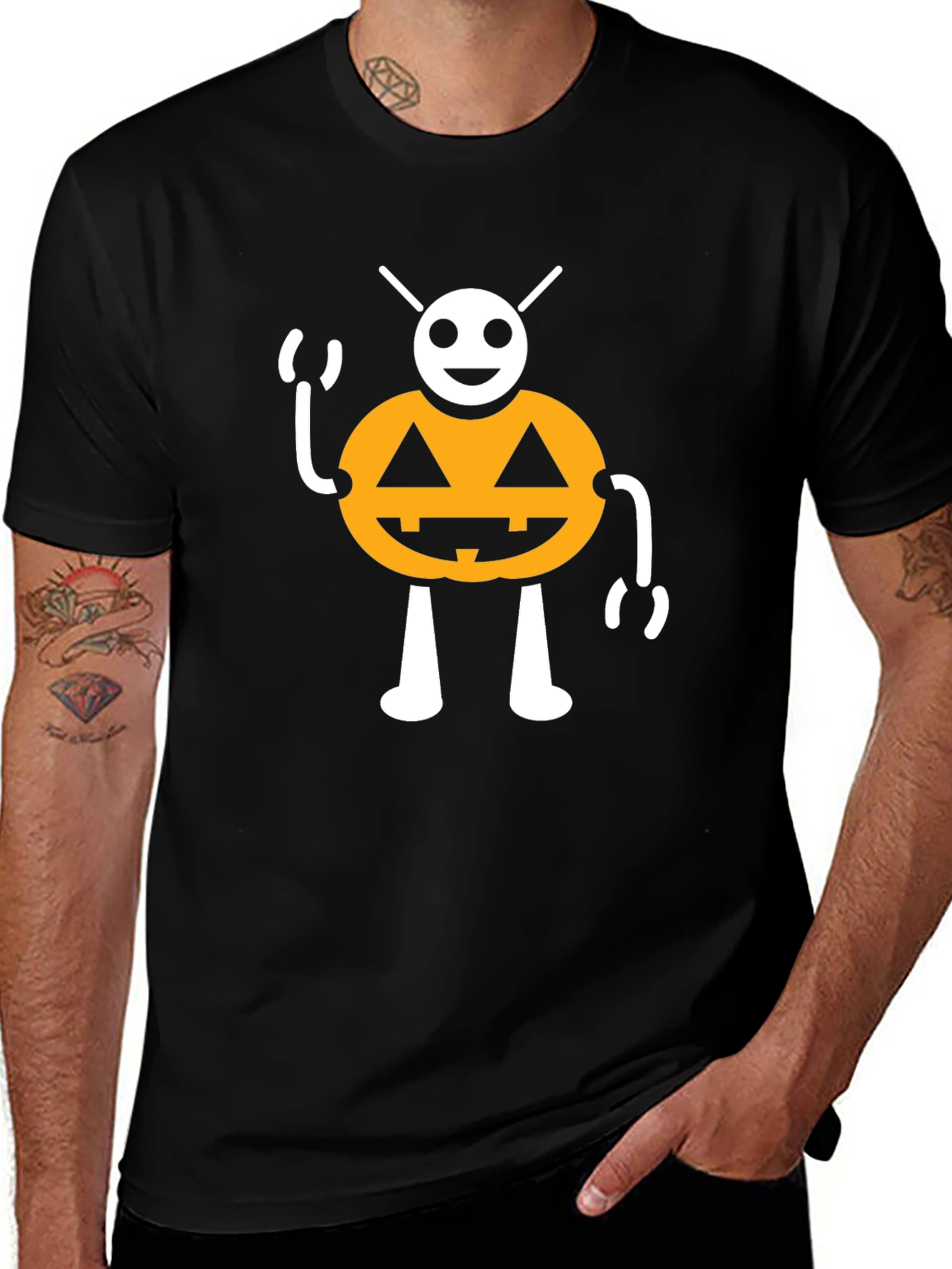 Halloween Pumpkin Character Black T-Shirt