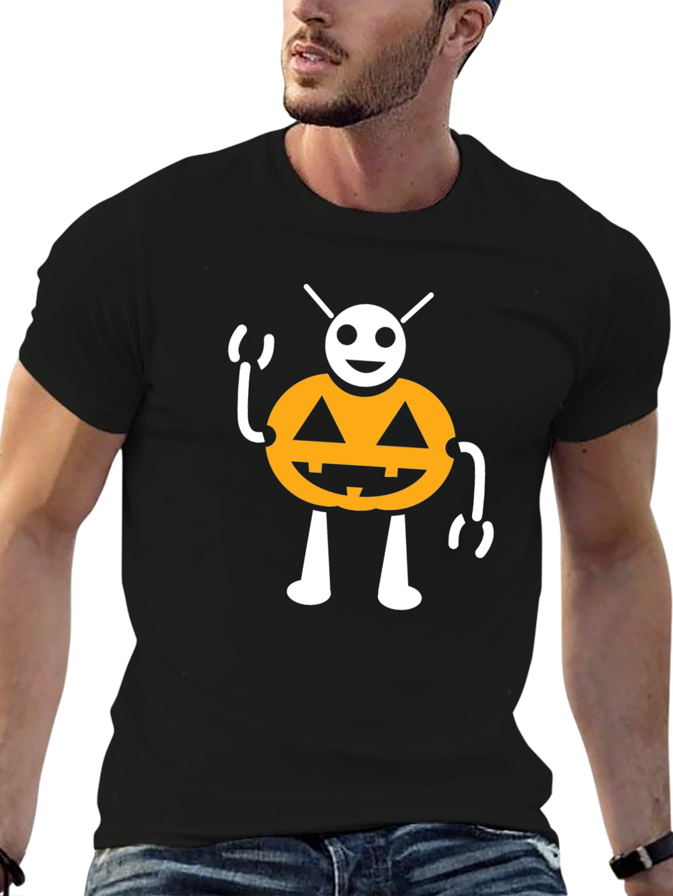 Halloween Pumpkin Character Black T-Shirt