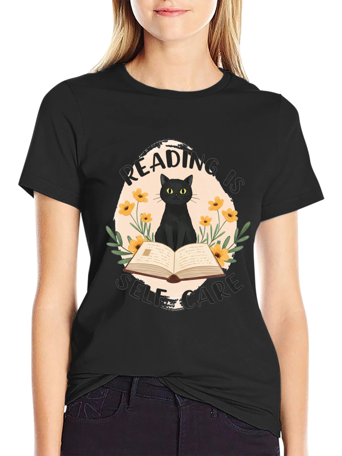 Reading is Self-Care Cat Graphic T-Shirt