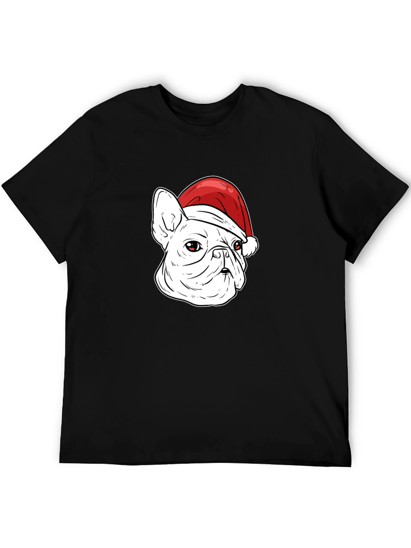 Bulldog Santa Hat Graphic Tee - Mens Black T-Shirt