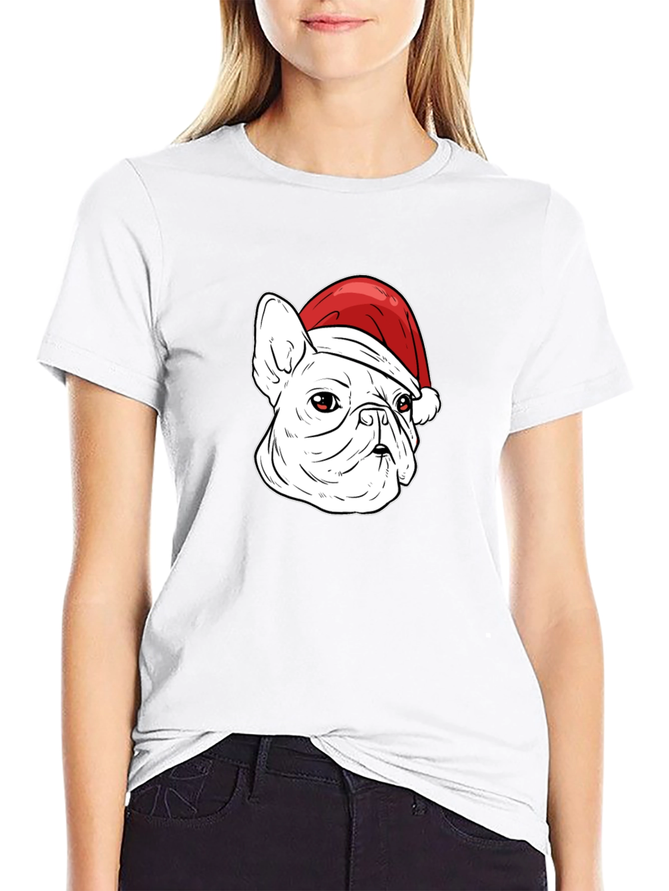 Bulldog Santa Hat Graphic Tee - Mens Black T-Shirt