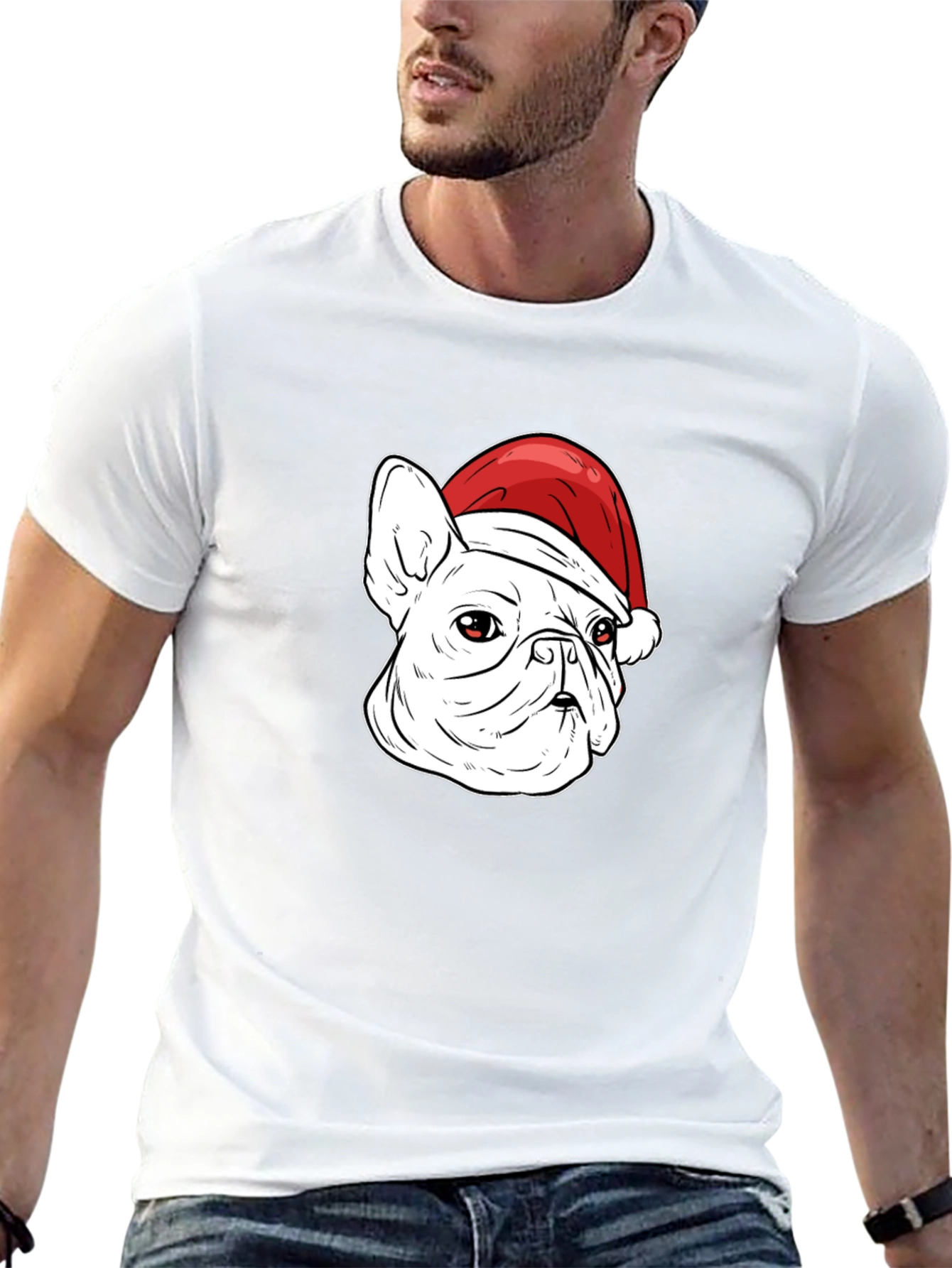 Bulldog Santa Hat Graphic Tee - Mens Black T-Shirt