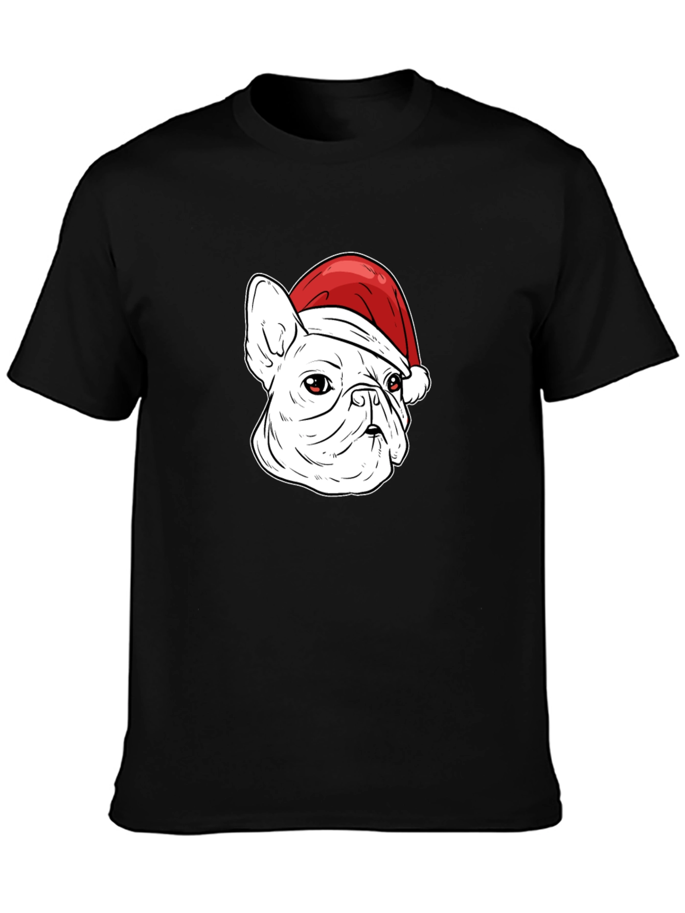 Bulldog Santa Hat Graphic Tee - Mens Black T-Shirt