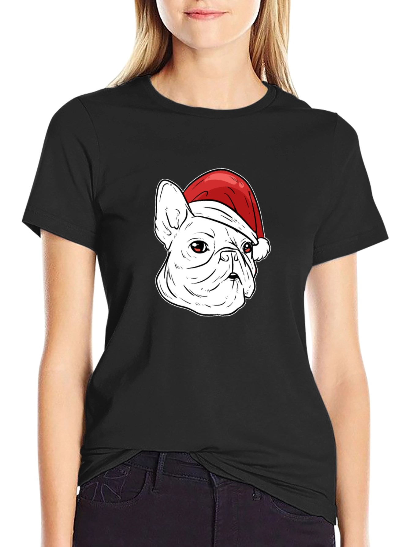 Bulldog Santa Hat Graphic Tee - Mens Black T-Shirt