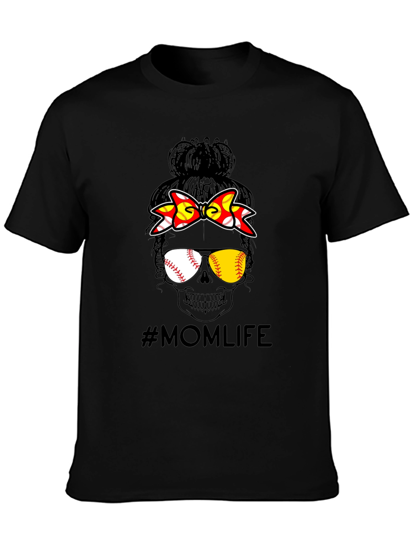 Mom Life Baseball Skull Graphic Tee