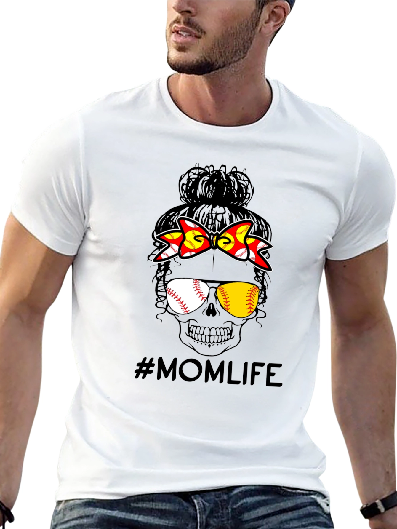 Mom Life Baseball Skull Graphic Tee
