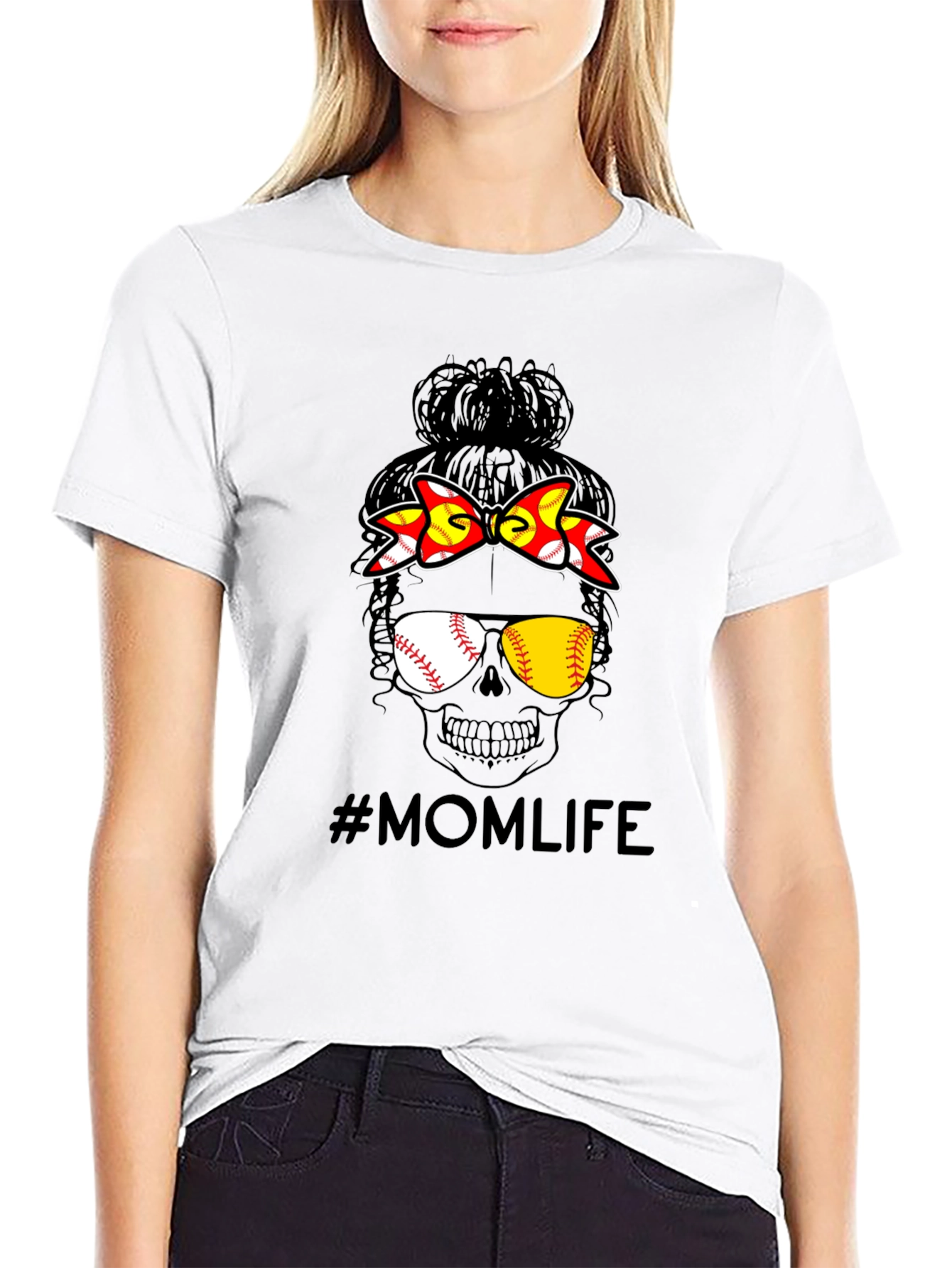 Mom Life Baseball Skull Graphic Tee