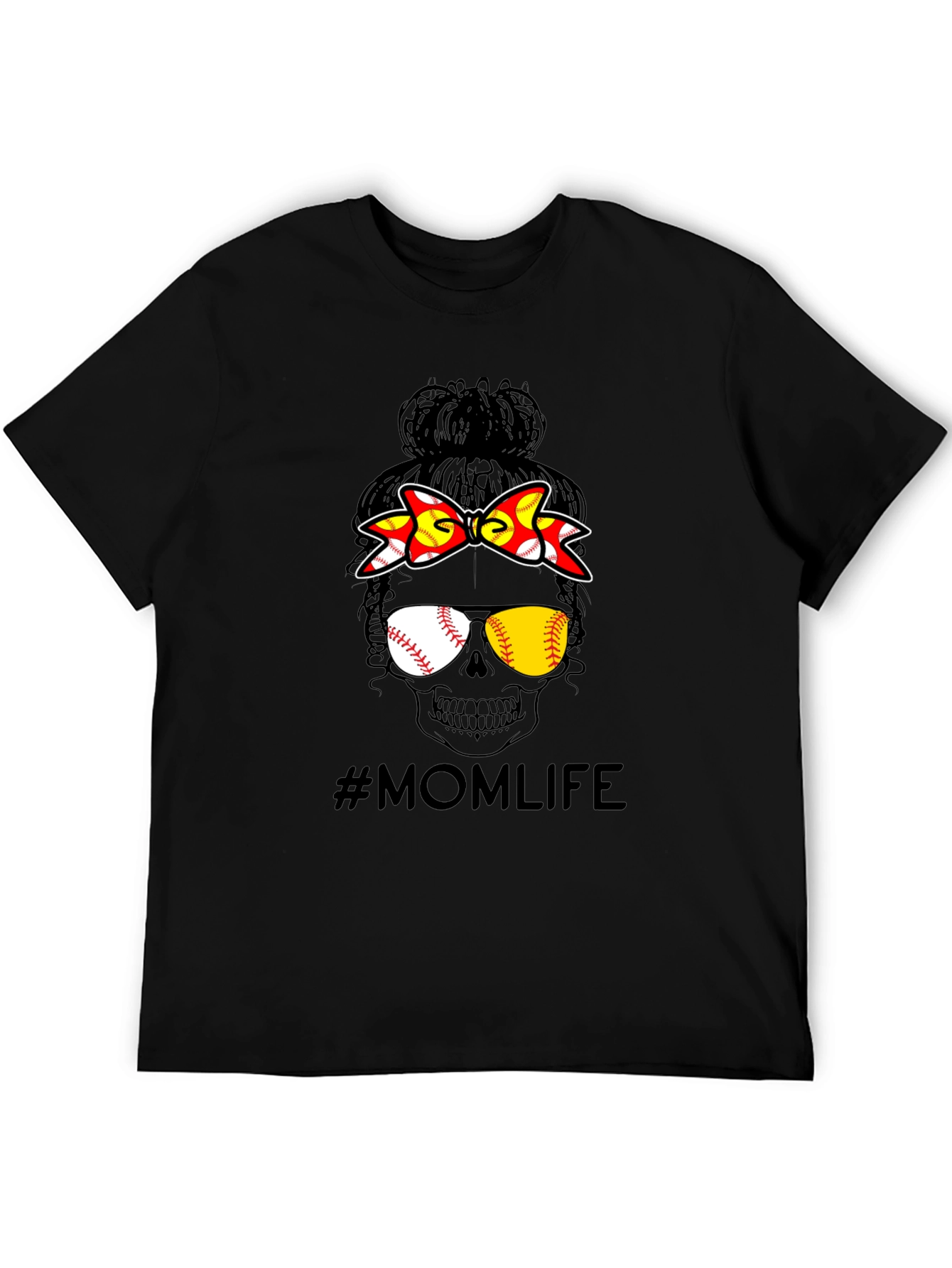 Mom Life Baseball Skull Graphic Tee