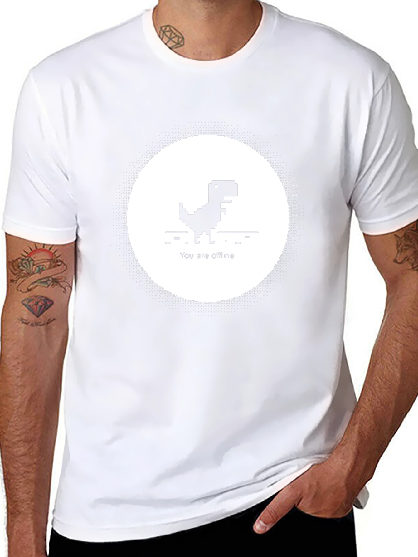 Pixel Dinosaur Offline Mode T-Shirt - Black Cotton Tee