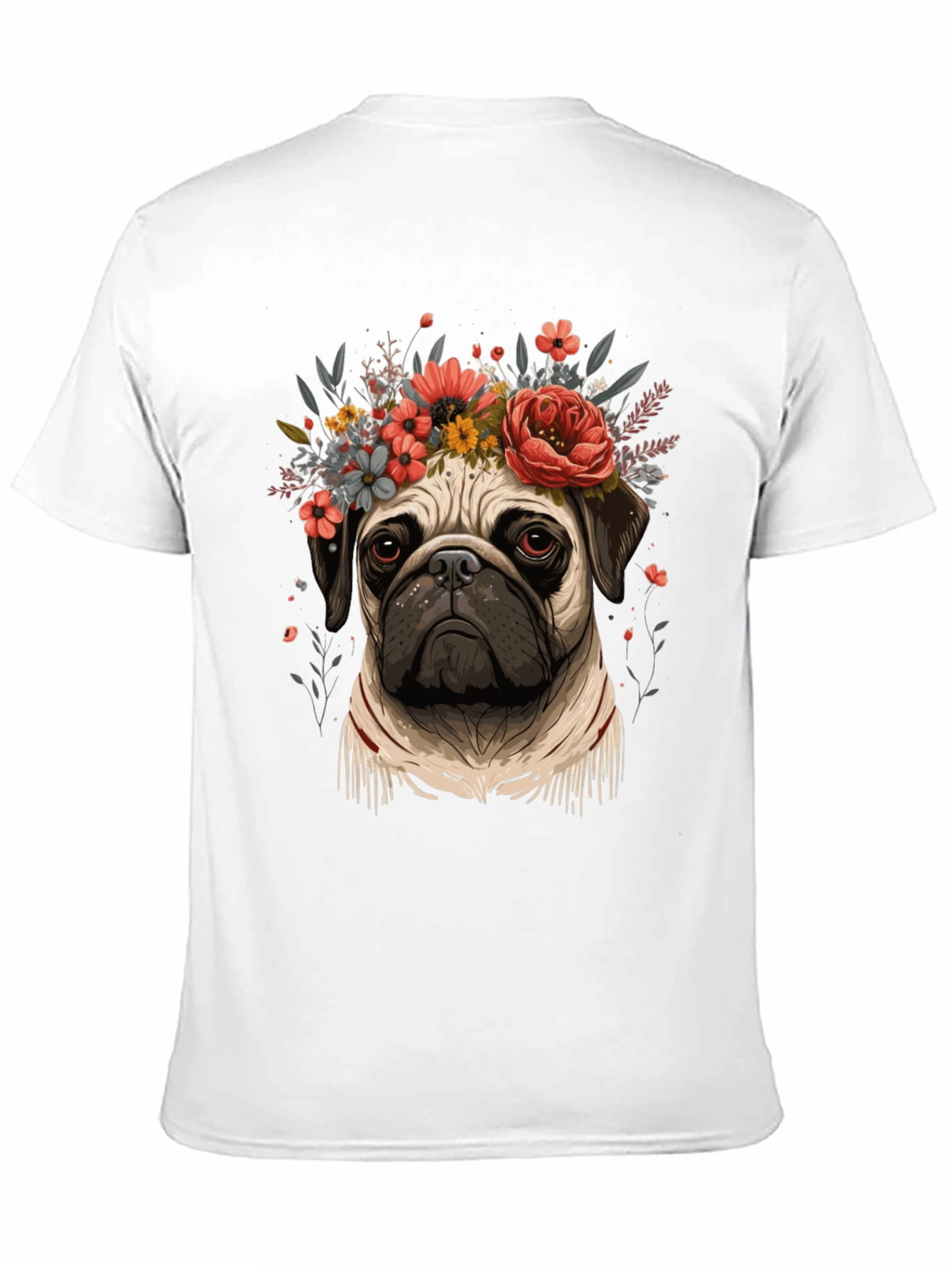 Floral Pug Graphic Tee - Black Cotton Blend