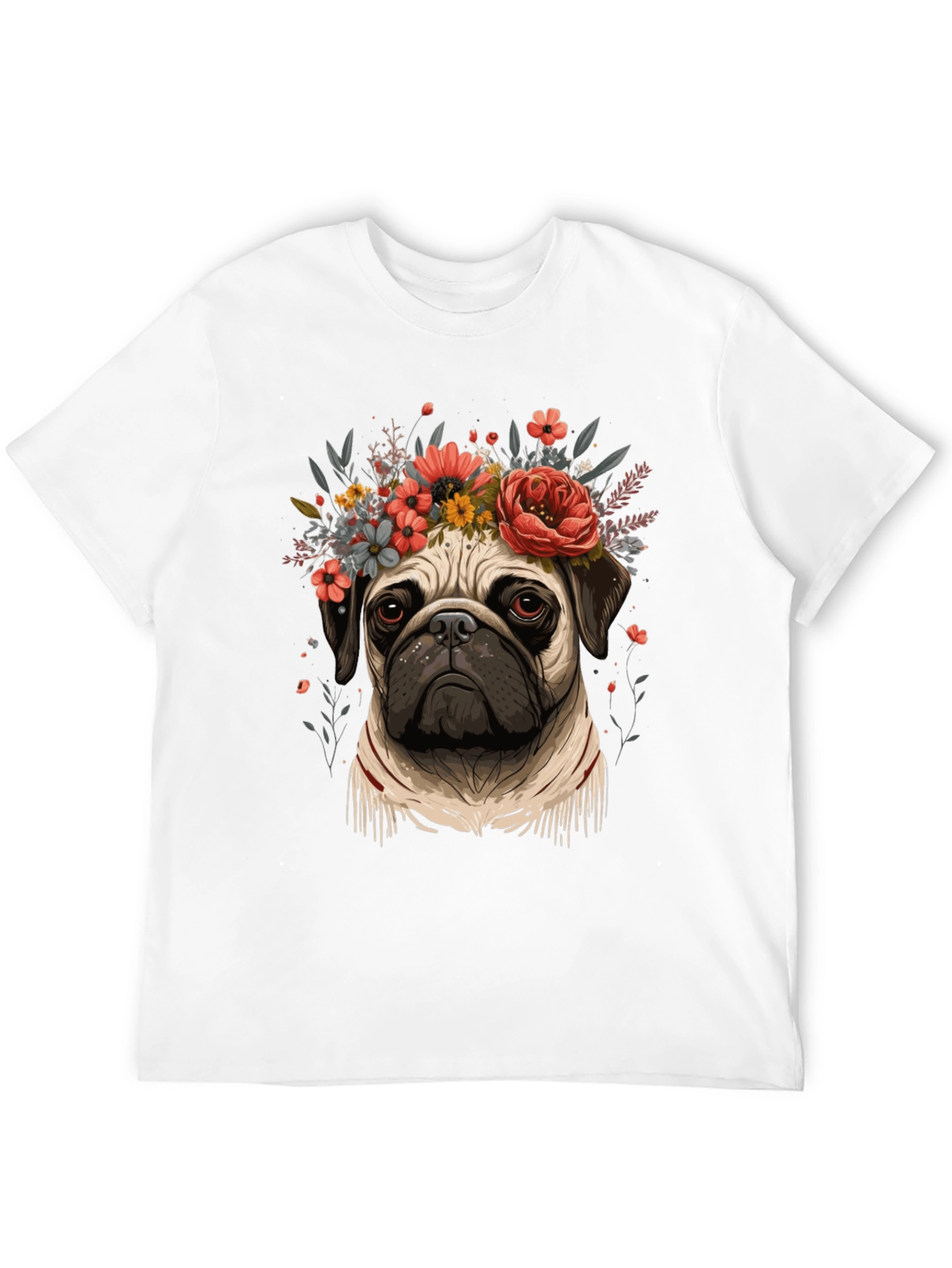 Floral Pug Graphic Tee - Black Cotton Blend