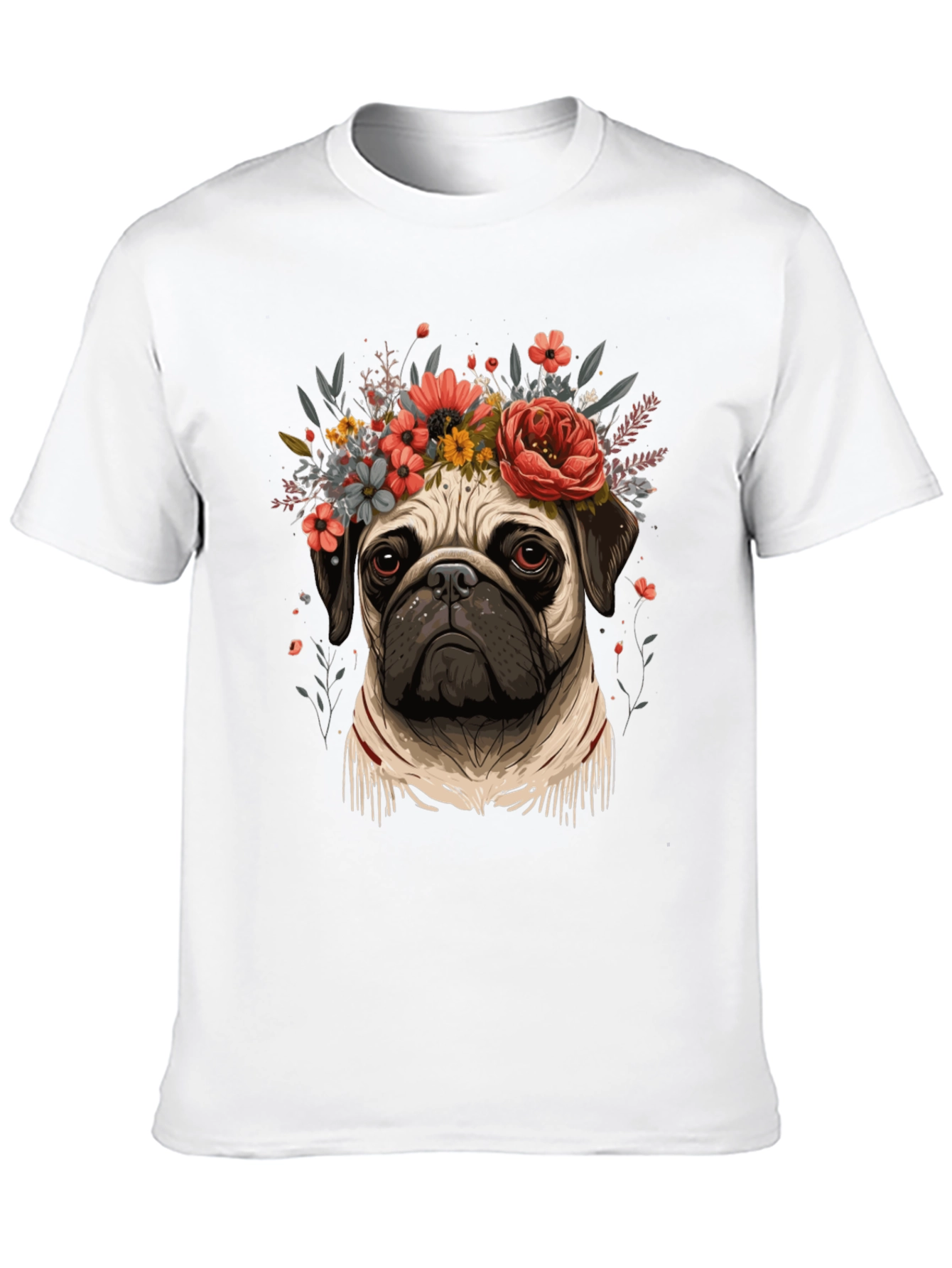 Floral Pug Graphic Tee - Black Cotton Blend