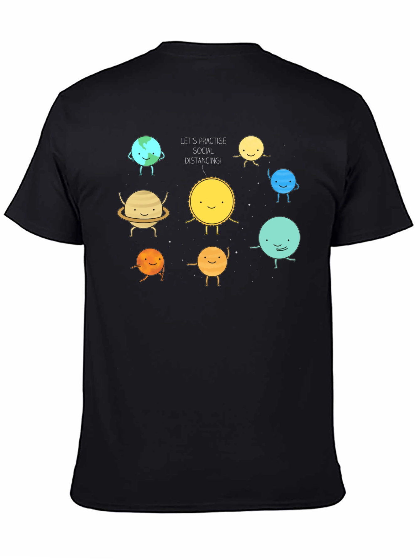 Social Distancing Planets Graphic Black T-Shirt