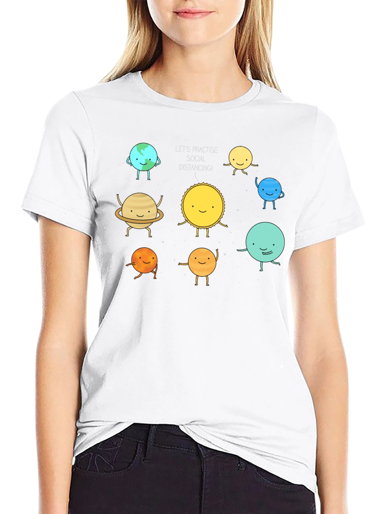 Social Distancing Planets Graphic Black T-Shirt