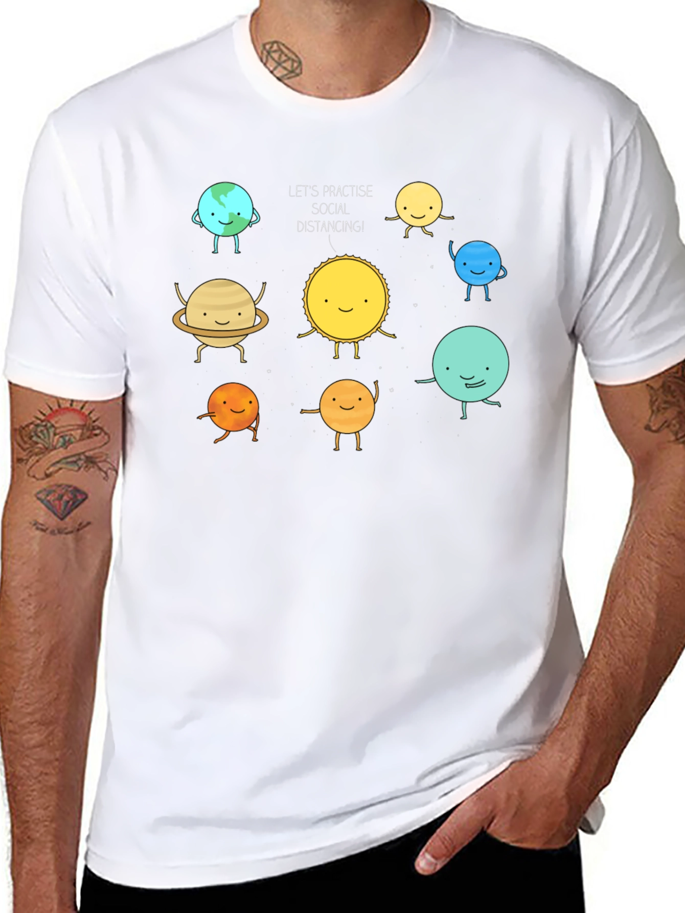 Social Distancing Planets Graphic Black T-Shirt