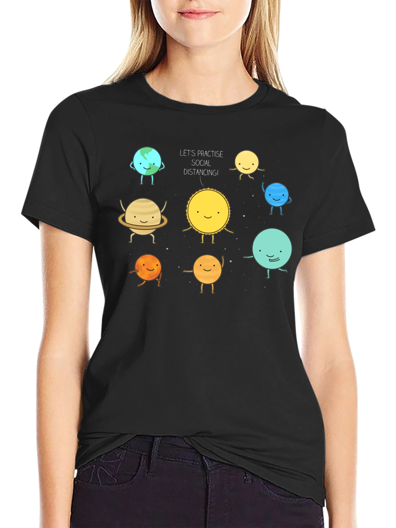 Social Distancing Planets Graphic Black T-Shirt