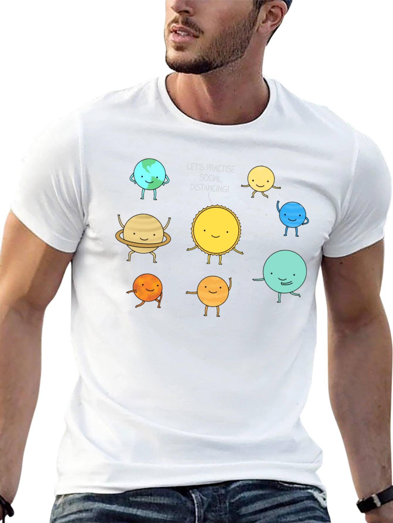 Social Distancing Planets Graphic Black T-Shirt