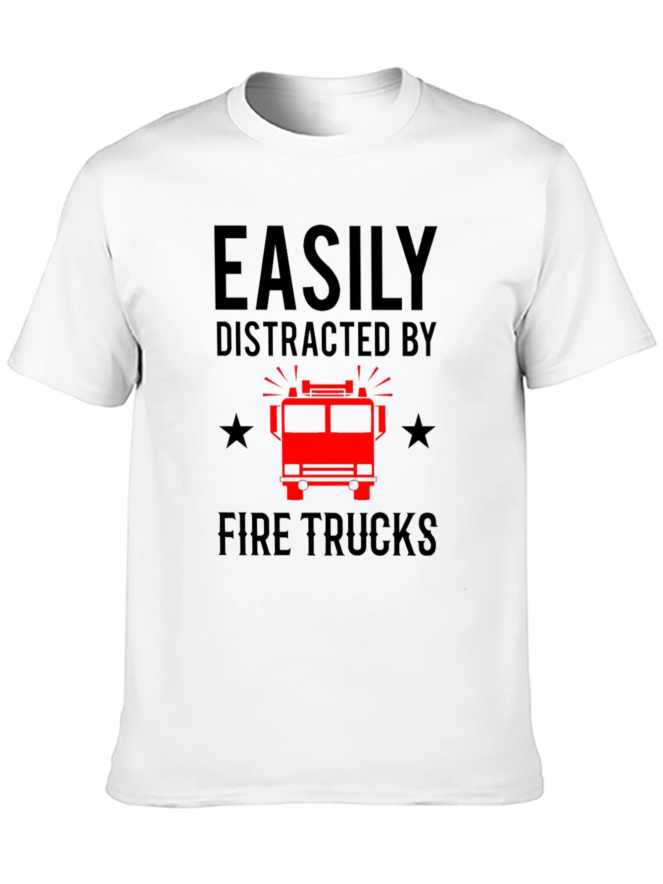 Easily Distracted By Fire Trucks Black T-Shirt