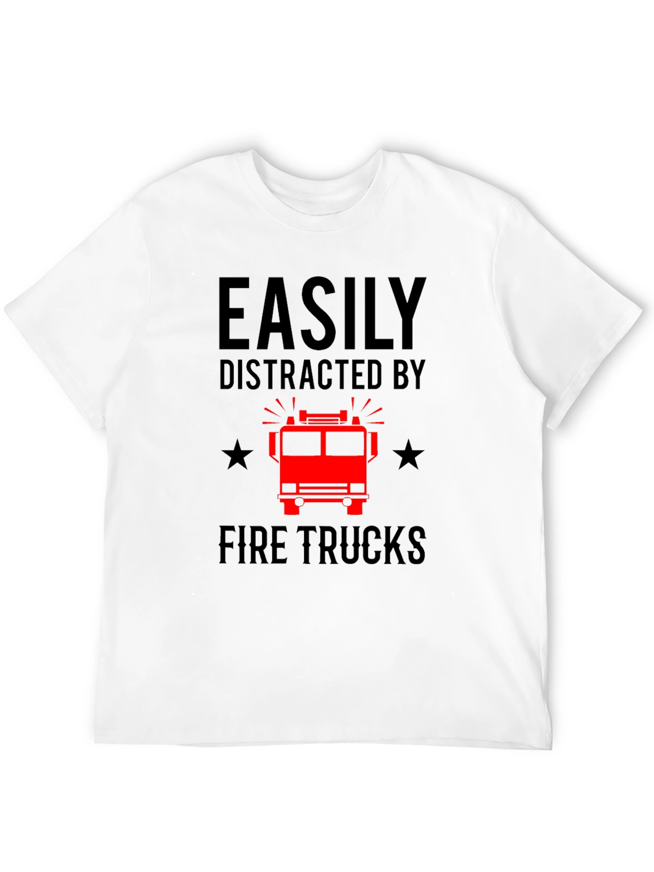 Easily Distracted By Fire Trucks Black T-Shirt