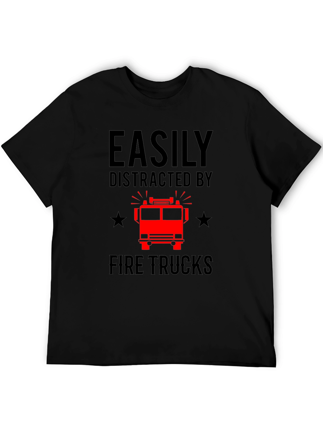 Easily Distracted By Fire Trucks Black T-Shirt