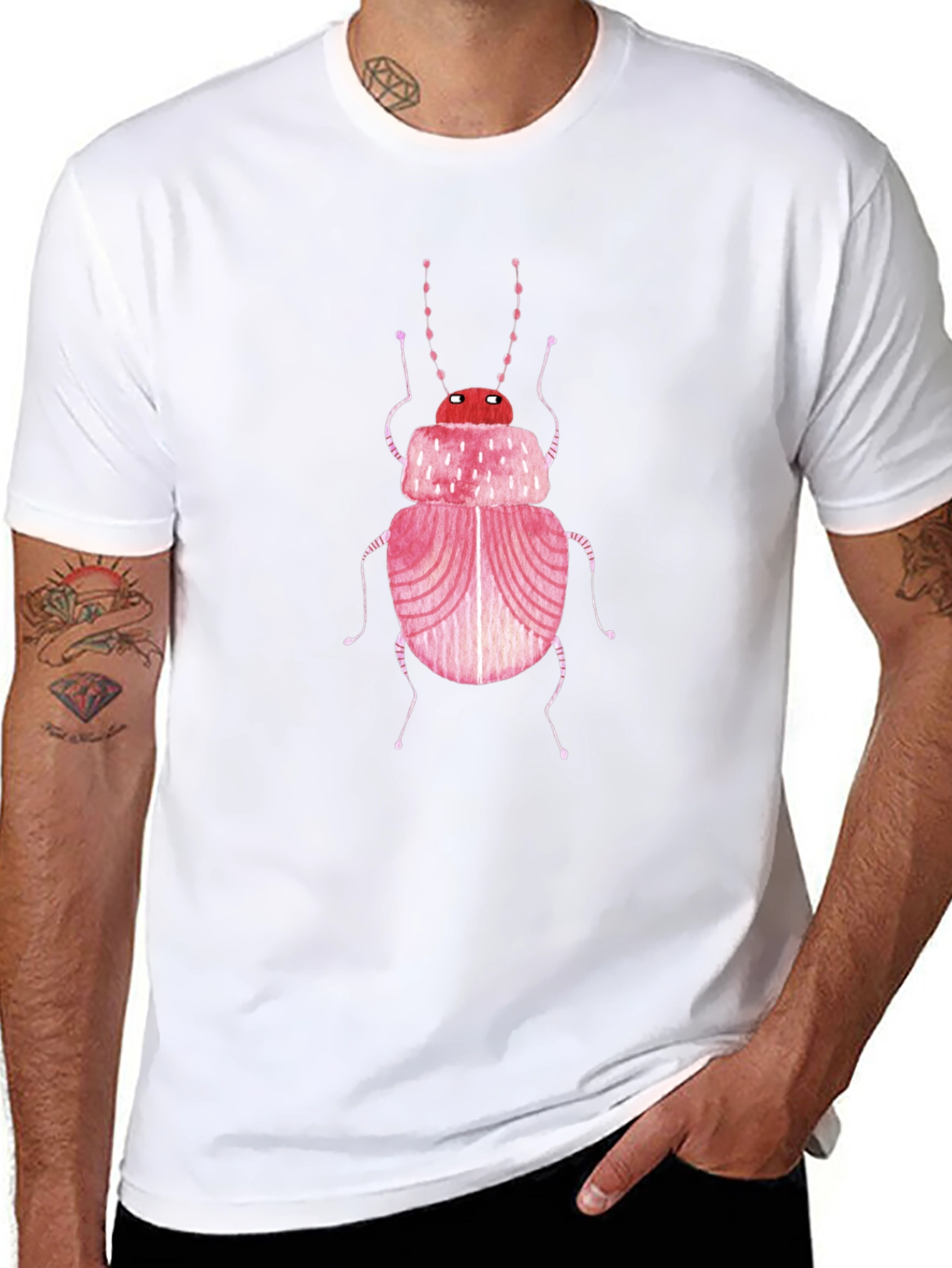 Pink Bug Graphic Tee - Unique Insect Design