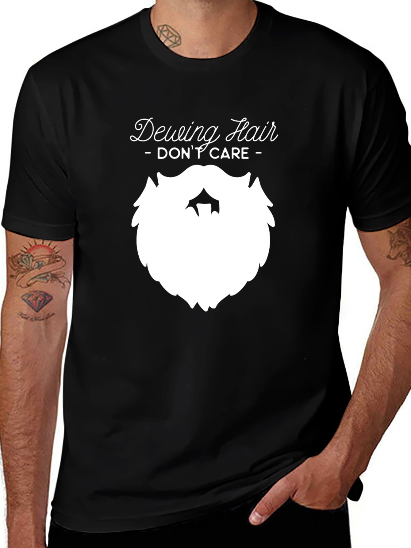 Deweing Hair Dont Care T-Shirt Beard Graphic Tee