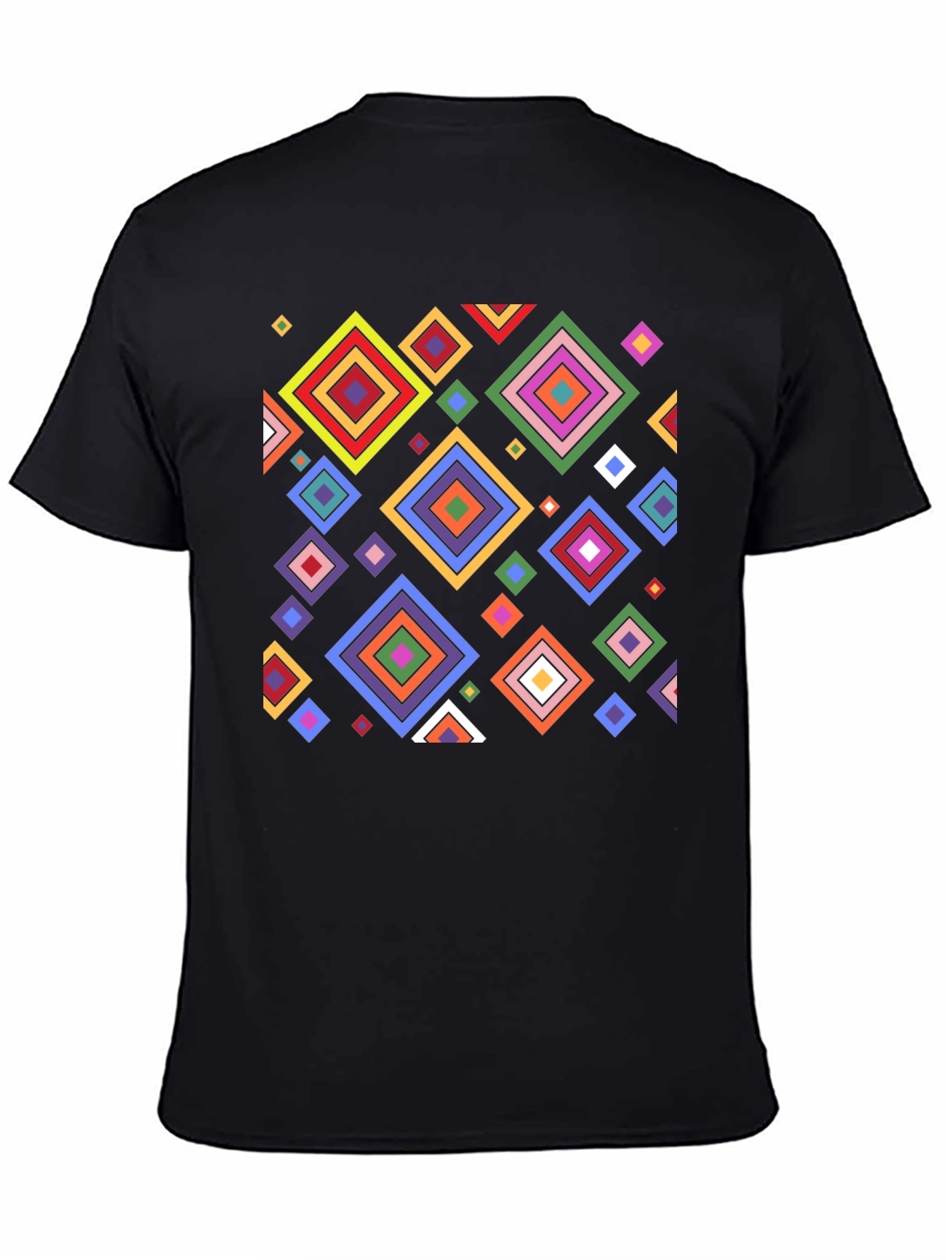 Geometric Diamond Pattern Black T-Shirt