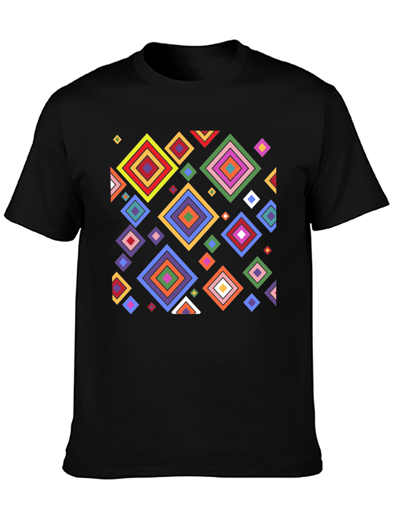 Geometric Diamond Pattern Black T-Shirt