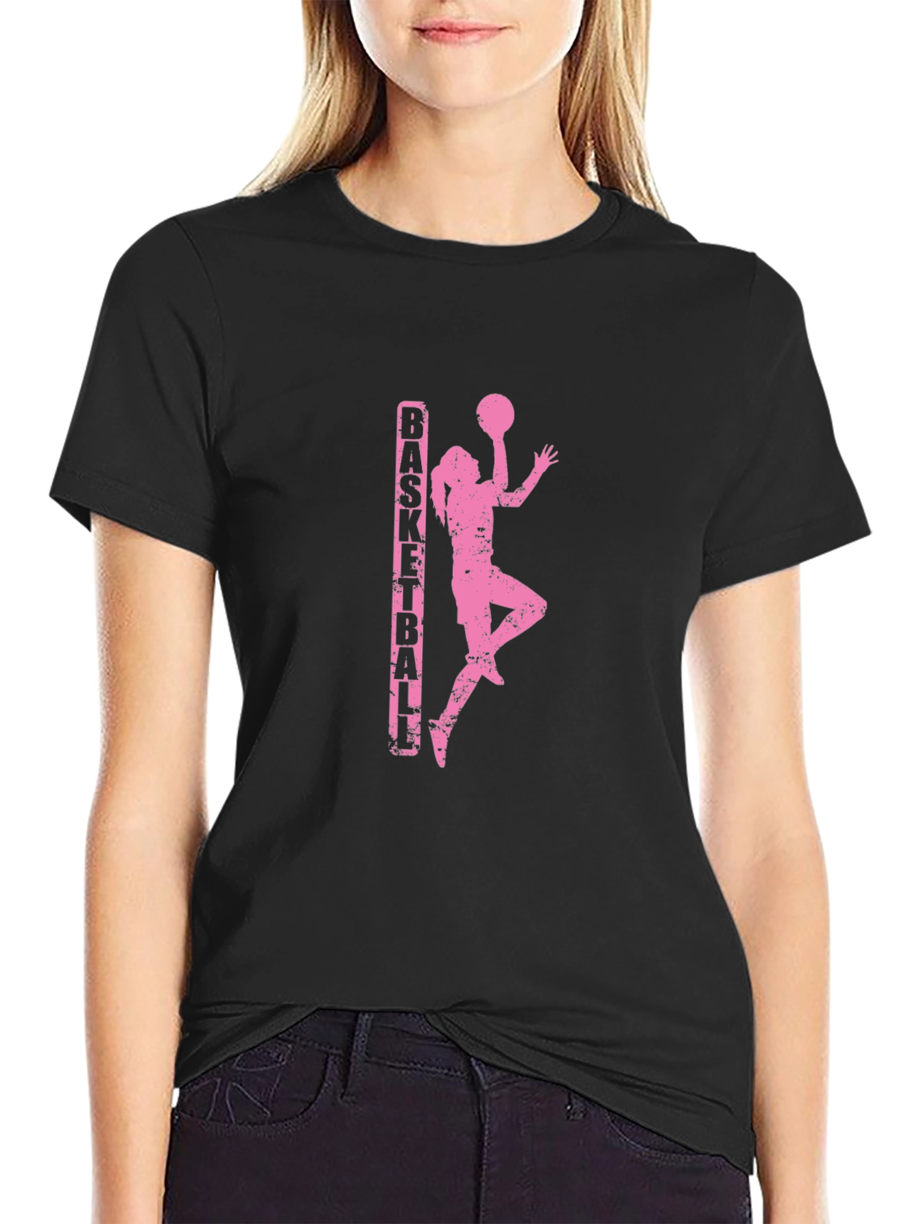 Basketball Girl Graphic Tee - Stylish Black T-Shirt