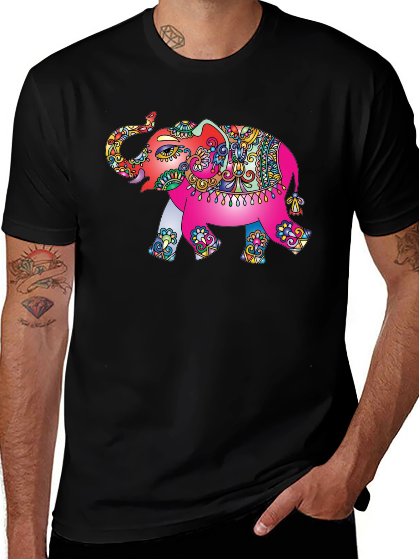 Elephant Print T-Shirt - Artistic Mens Tee