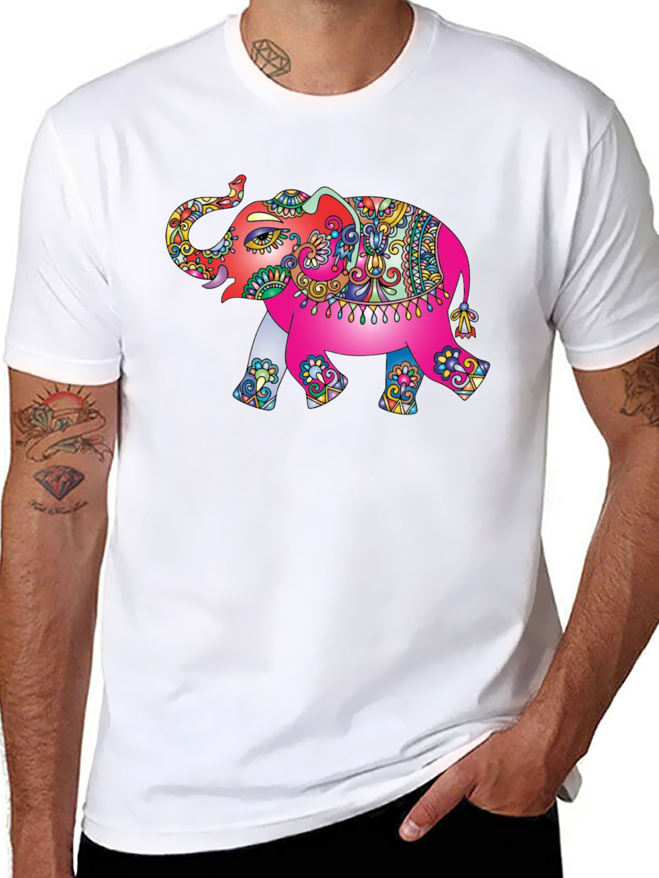 Elephant Print T-Shirt - Artistic Mens Tee