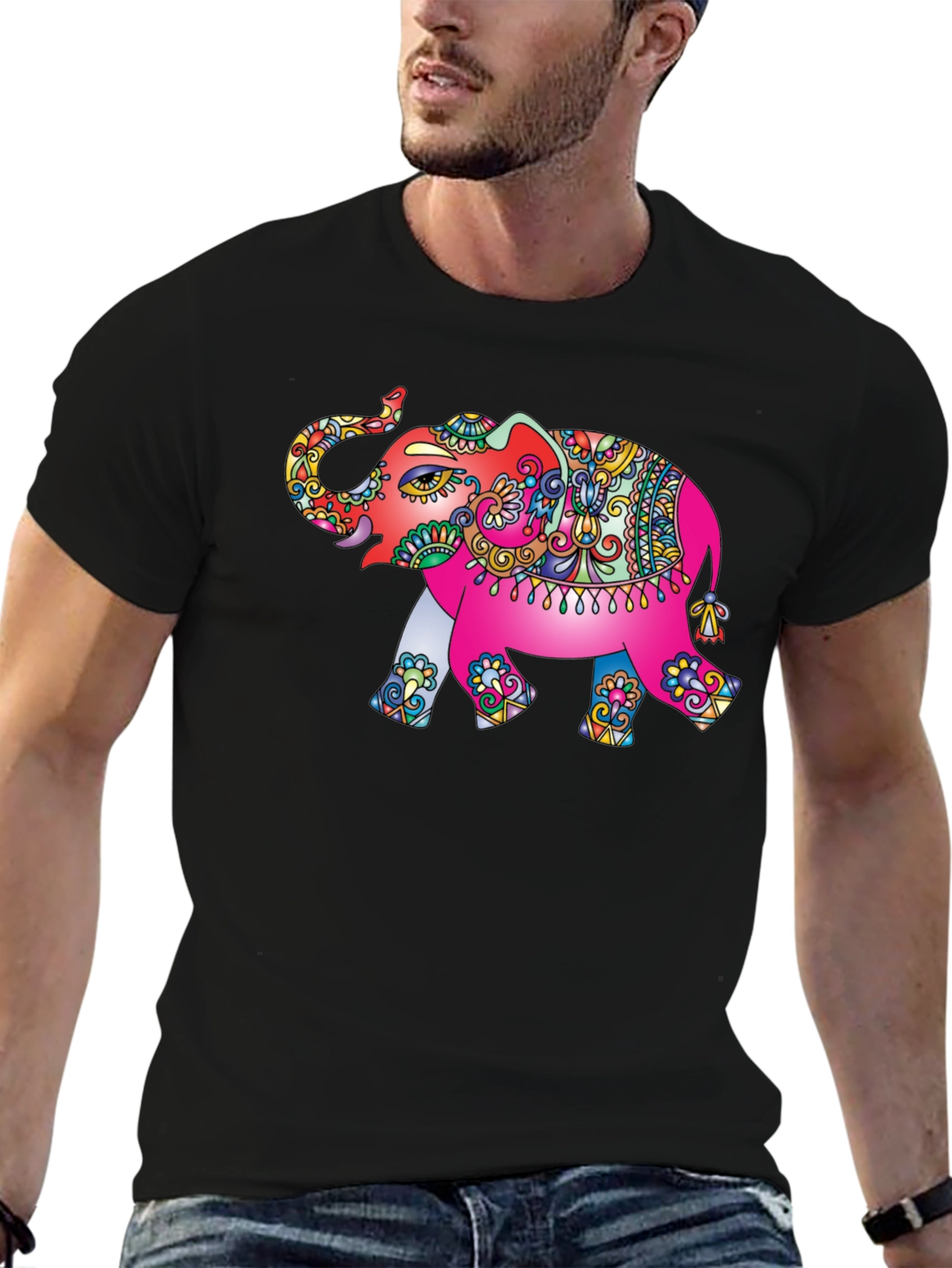 Elephant Print T-Shirt - Artistic Mens Tee