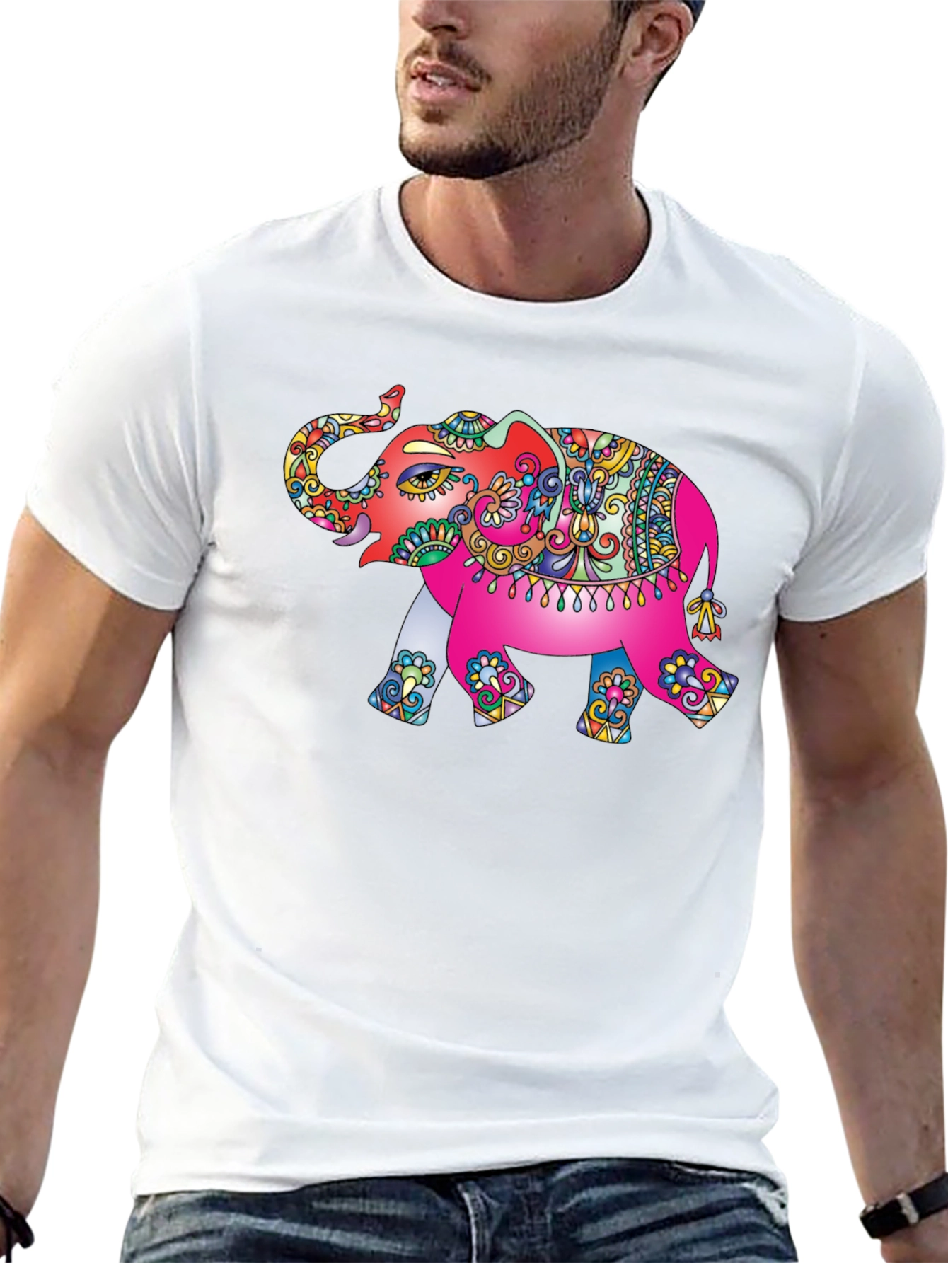 Elephant Print T-Shirt - Artistic Mens Tee