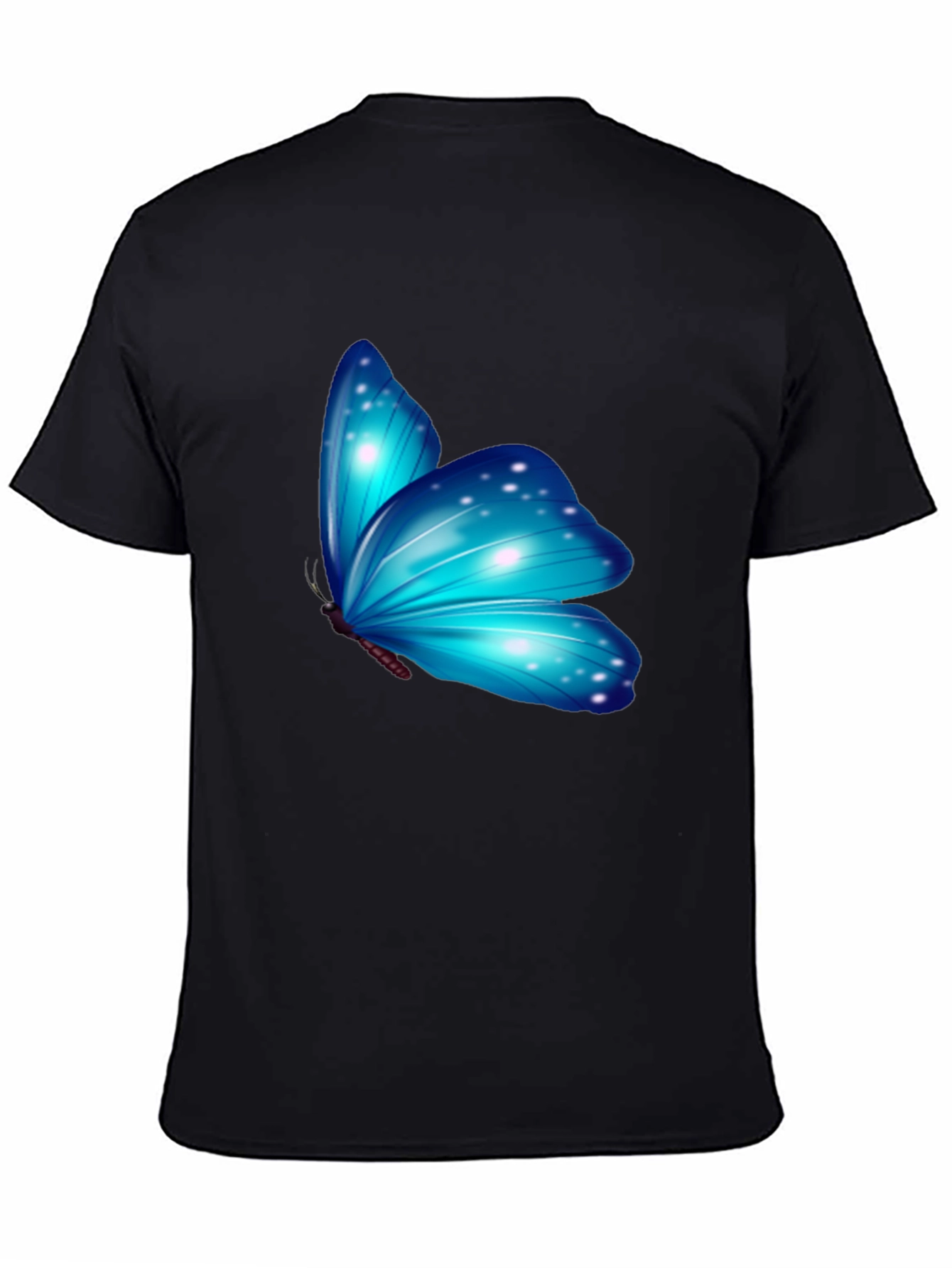 Blue Butterfly Graphic Black T-Shirt