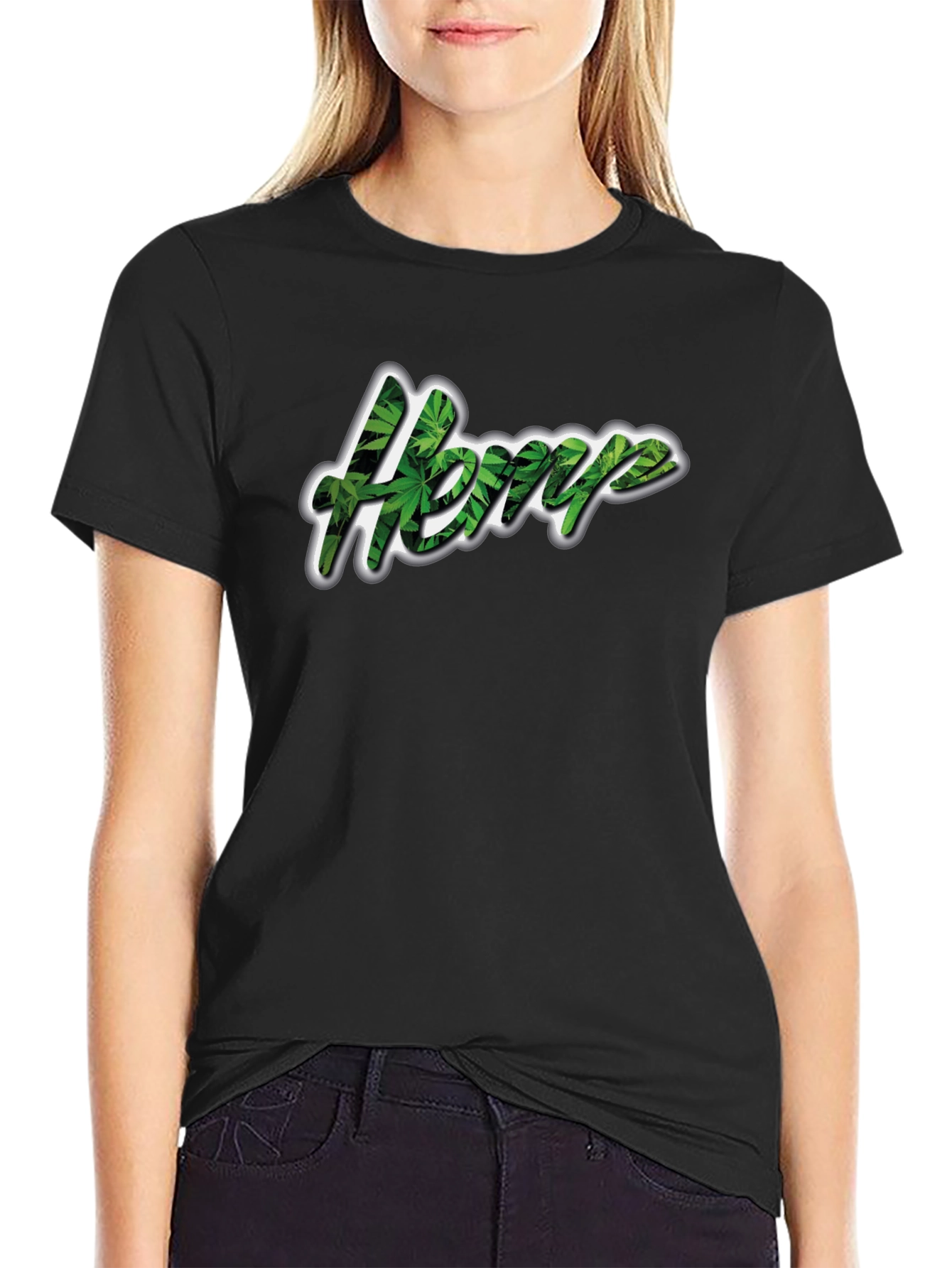 Hemp Leaf Print Black T-Shirt