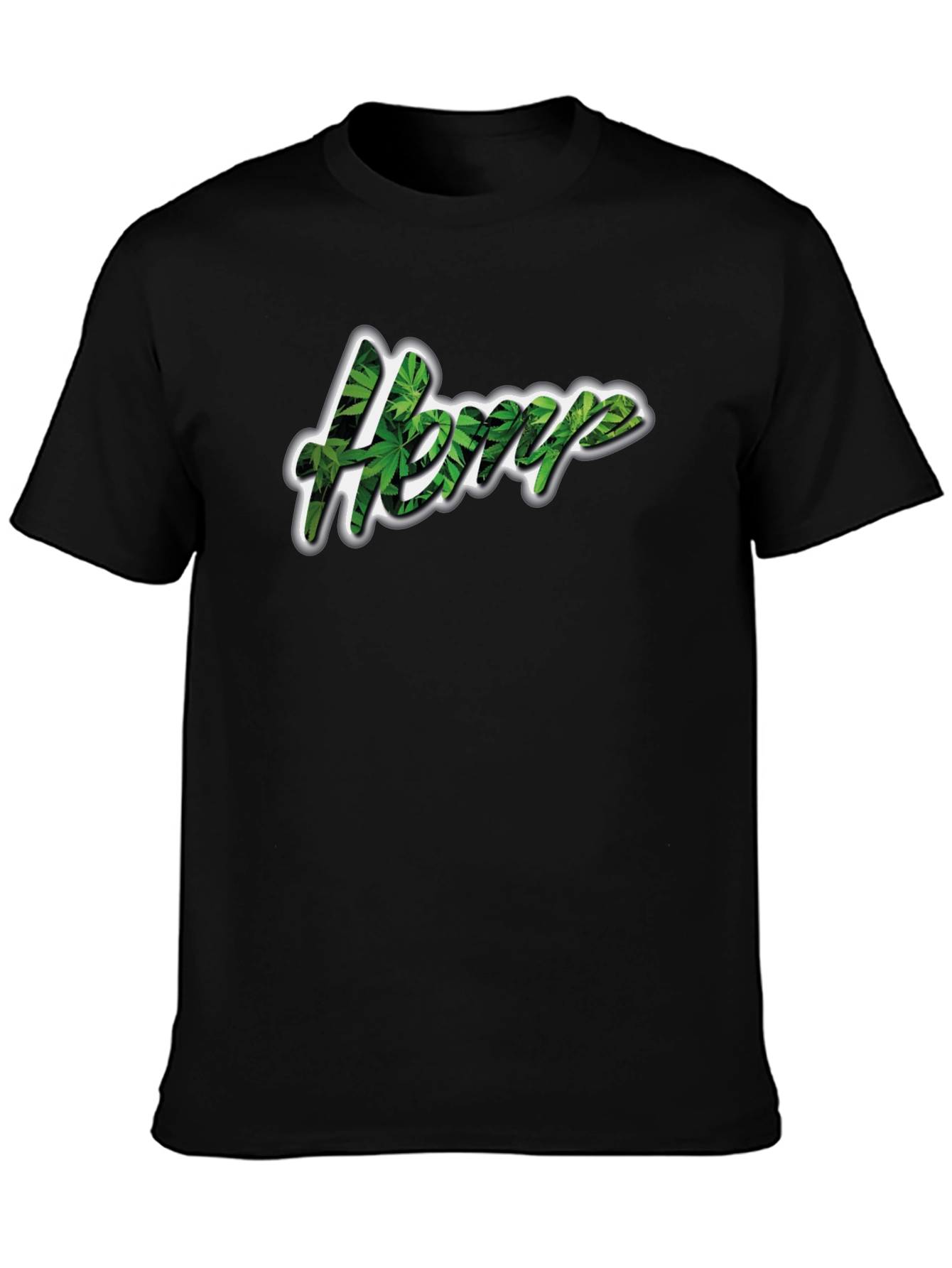 Hemp Leaf Print Black T-Shirt