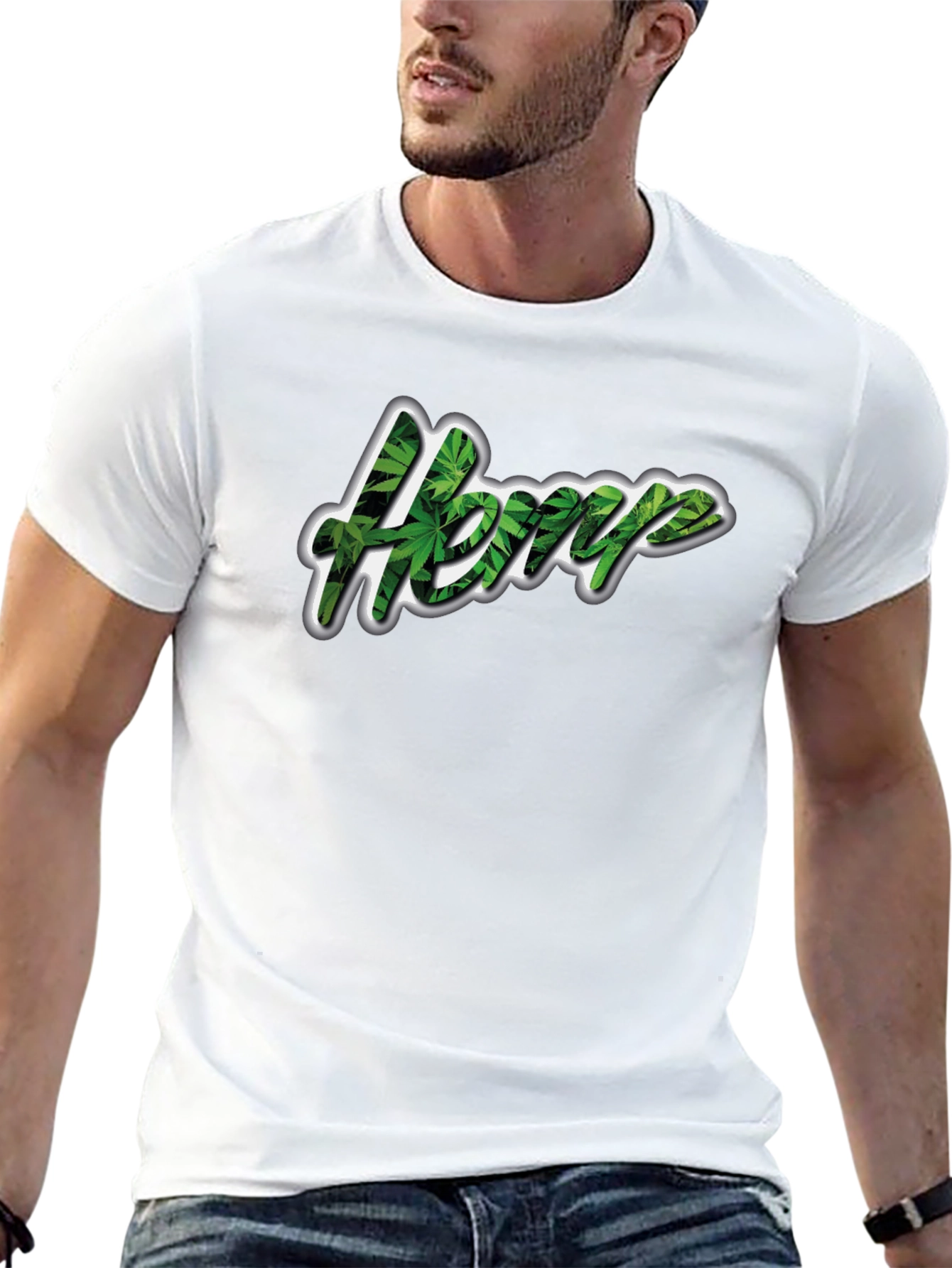 Hemp Leaf Print Black T-Shirt