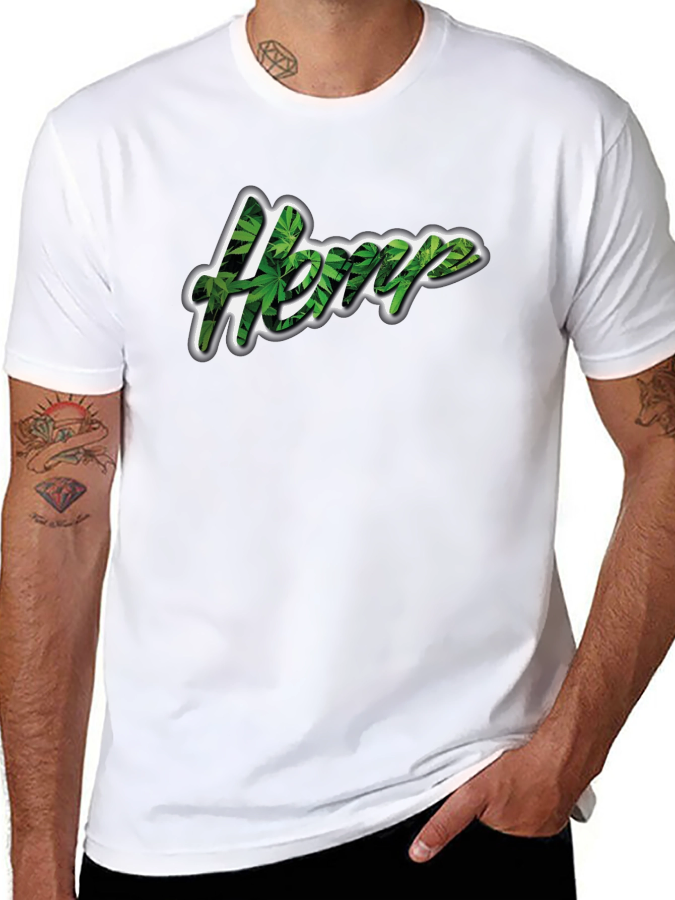 Hemp Leaf Print Black T-Shirt