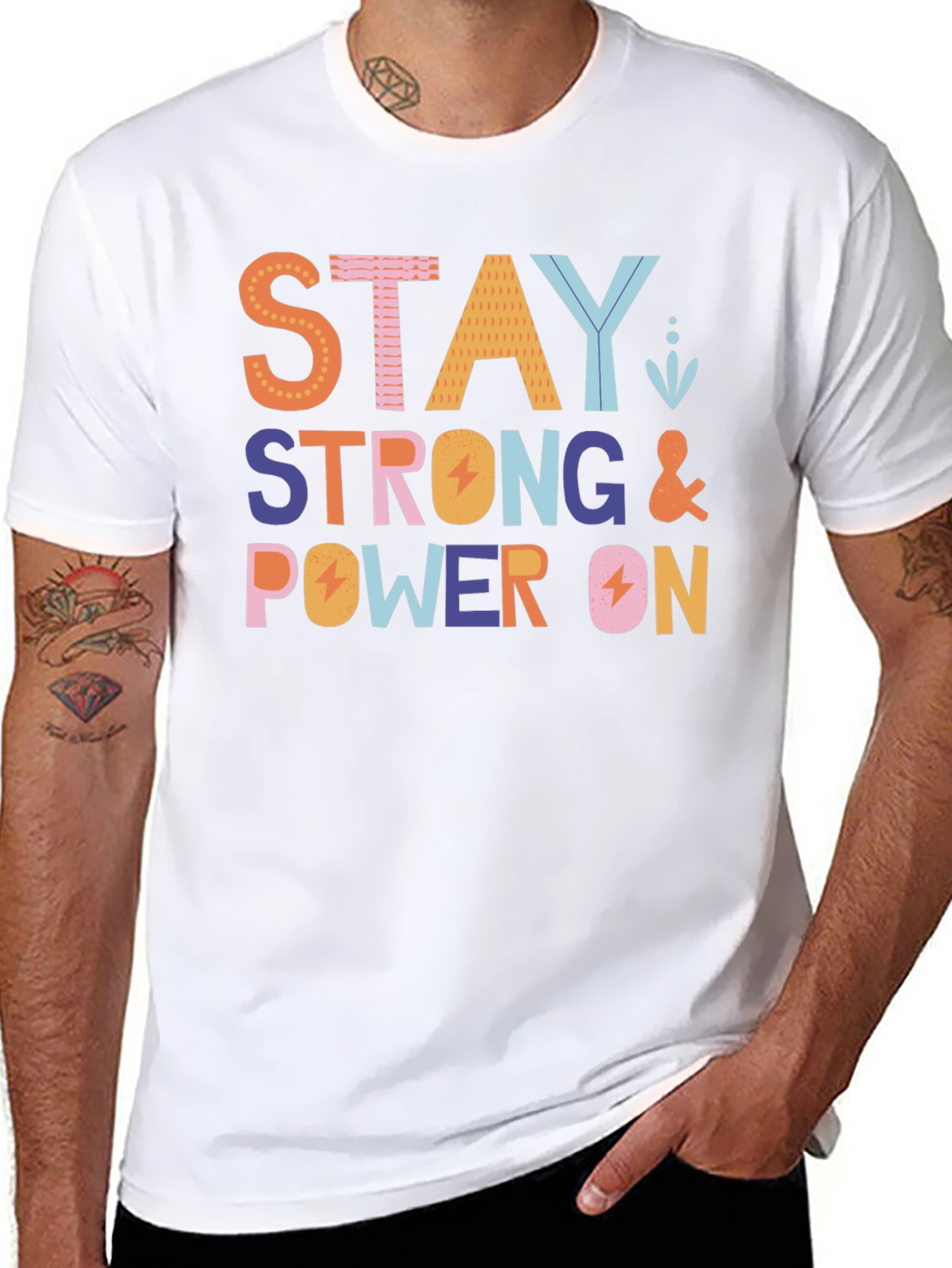 Stay Strong Power On Black Graphic Tee