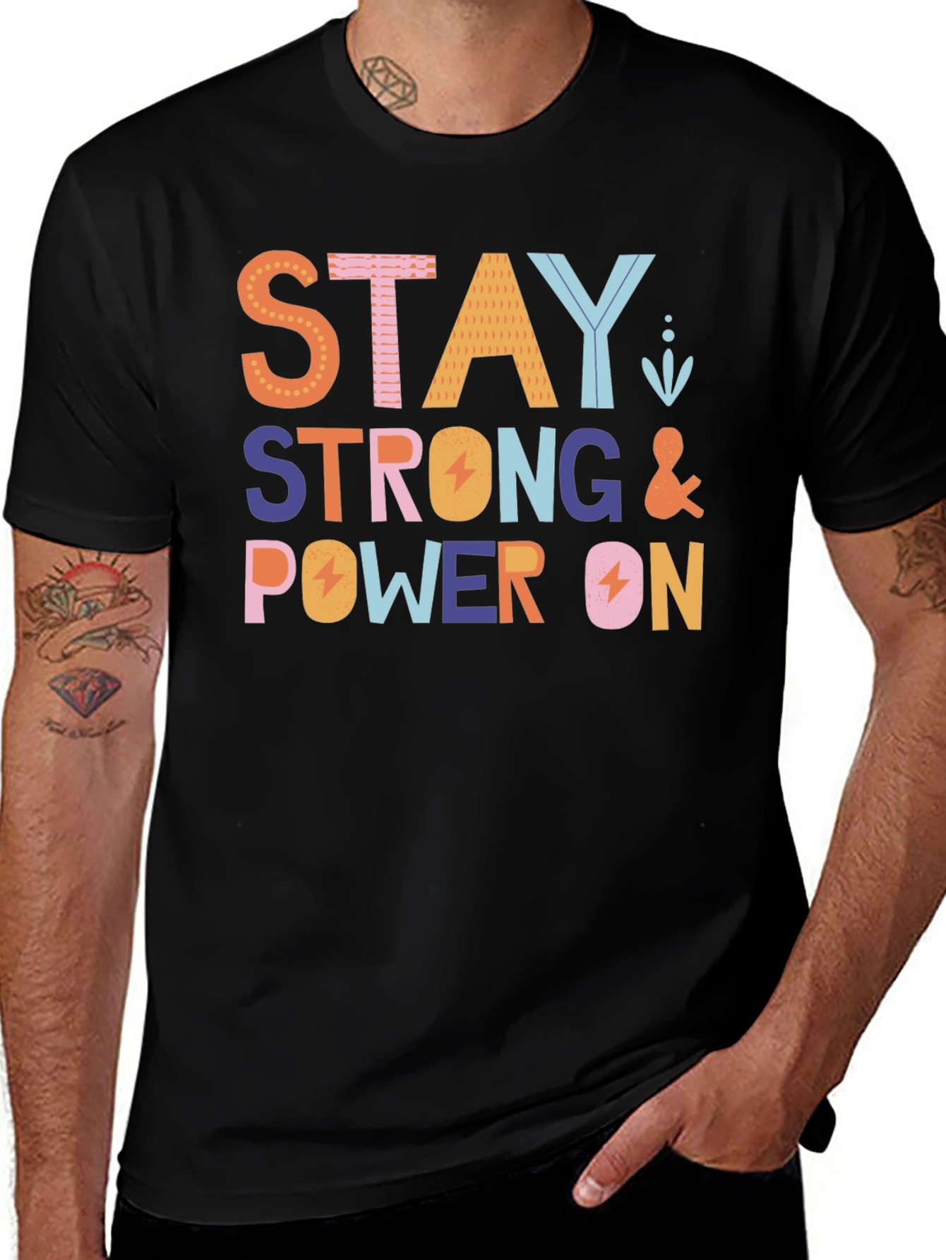 Stay Strong Power On Black Graphic Tee
