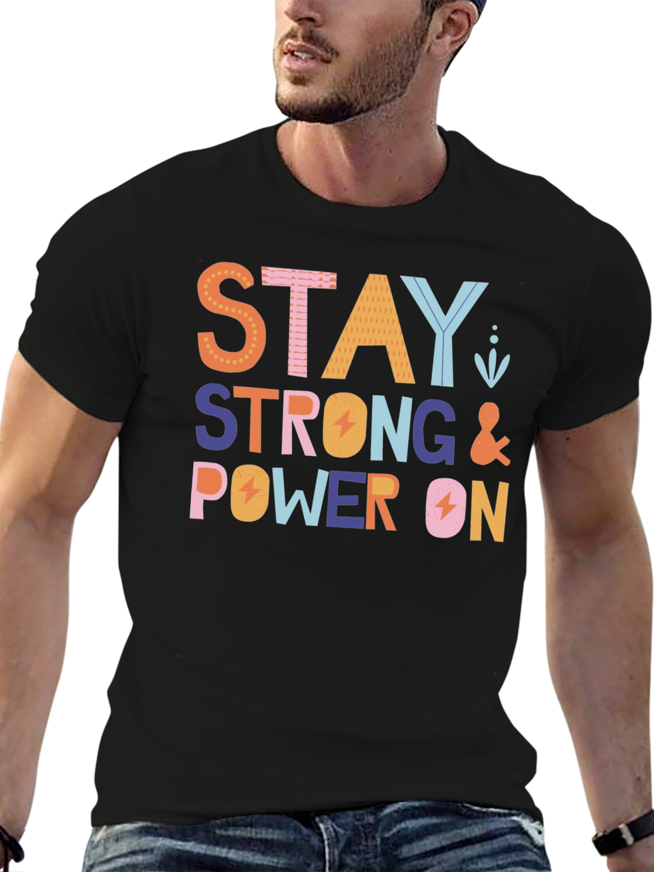 Stay Strong Power On Black Graphic Tee