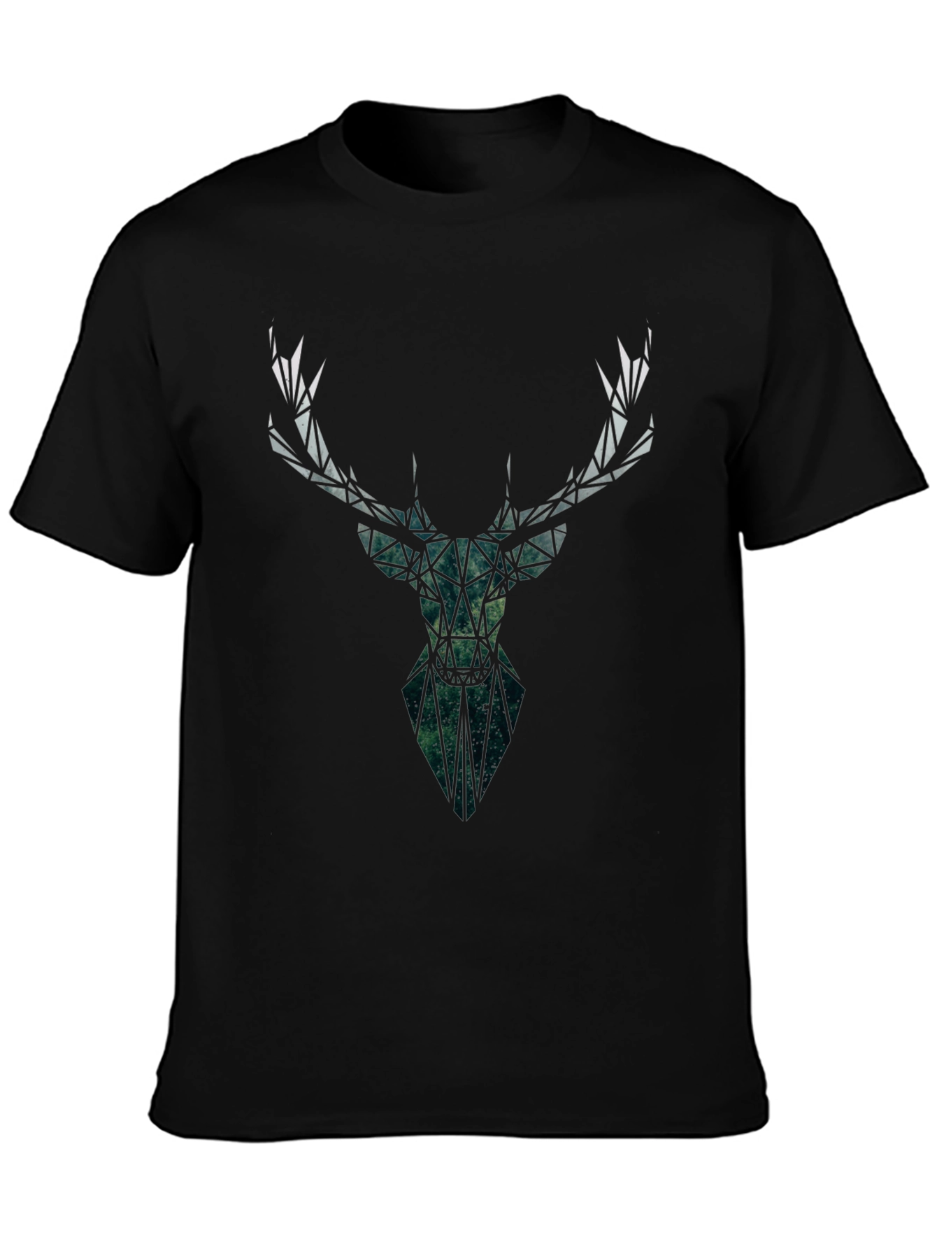 Geometric Deer Head Black T-Shirt