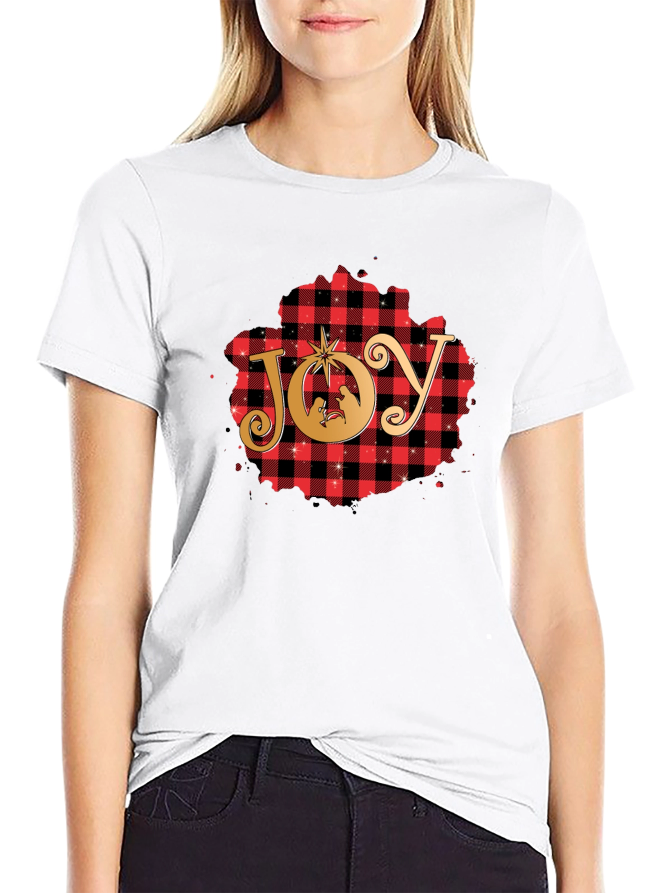 Joy Christmas Nativity Plaid T-Shirt